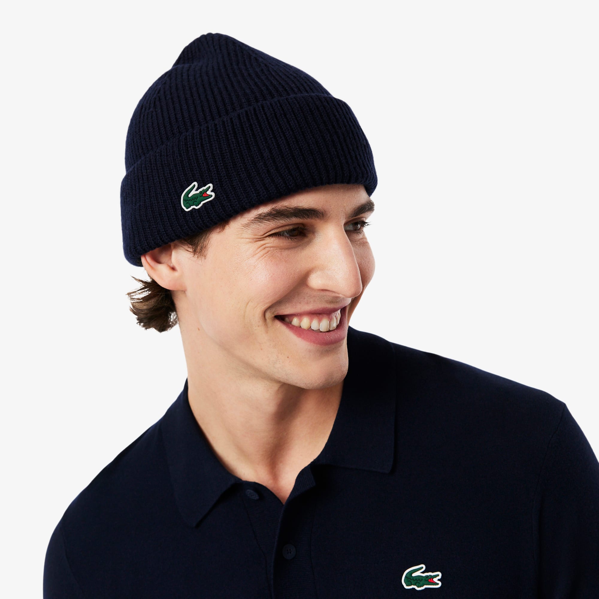 Thumbnail - Lacoste Golf-Wollmütze aus Rippstrick - Navy Blau Size One Size