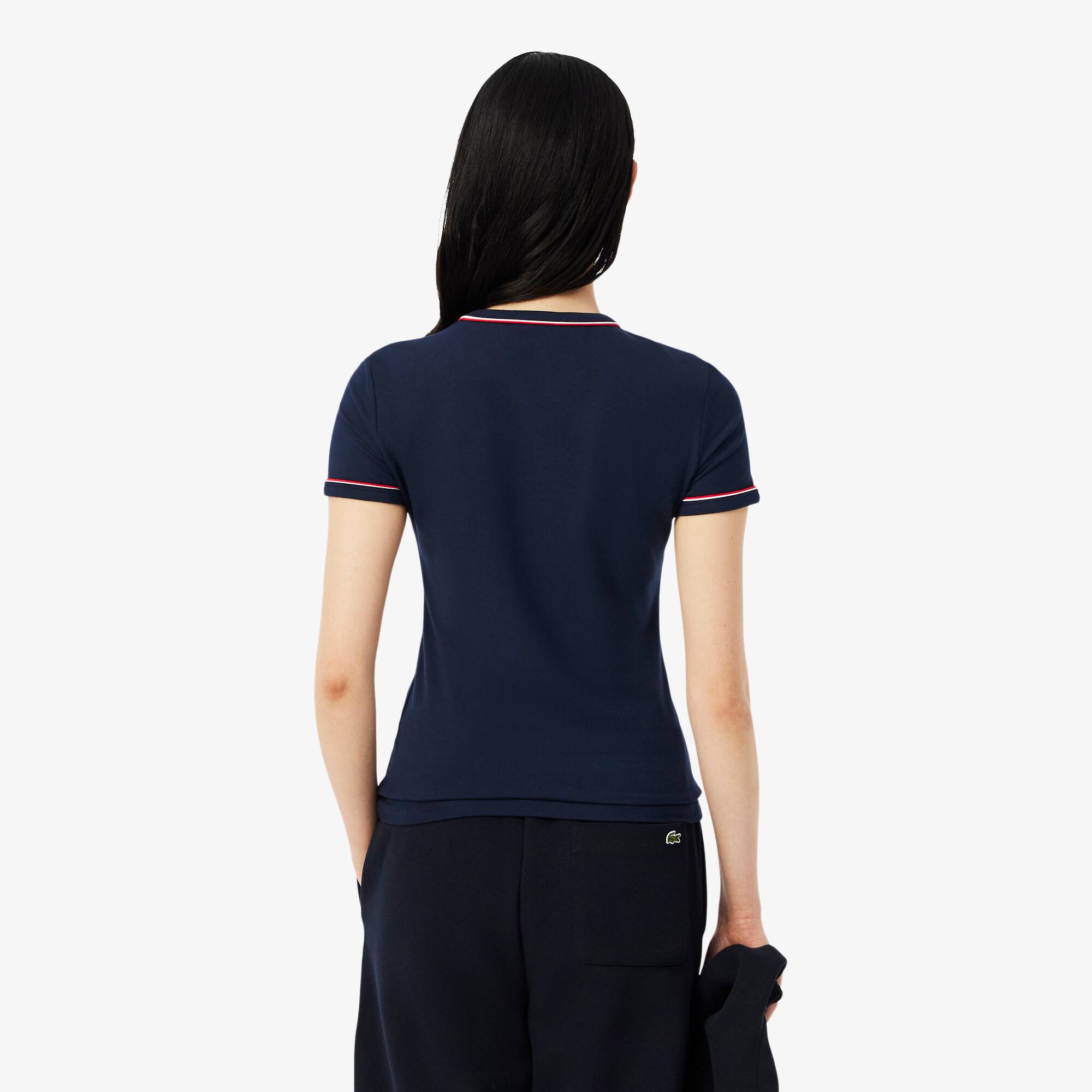 Thumbnail - Lacoste T-Shirt aus Jersey mit Kontrasteinfassung - Navy Blau / Rot / Weiß Size 36