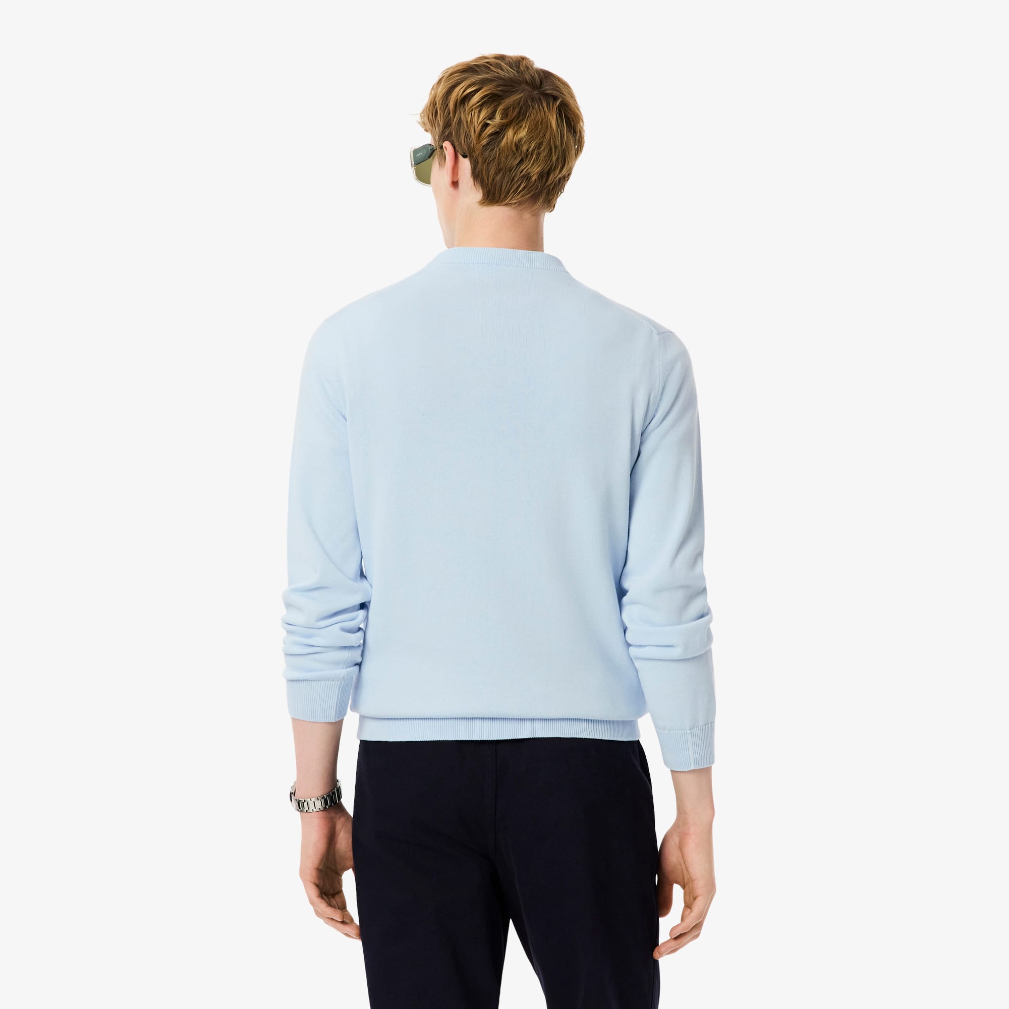 Thumbnail - Lacoste Einfarbiger Pullover aus Baumwolle mit Rundhalsausschnitt - Hellblau Size L