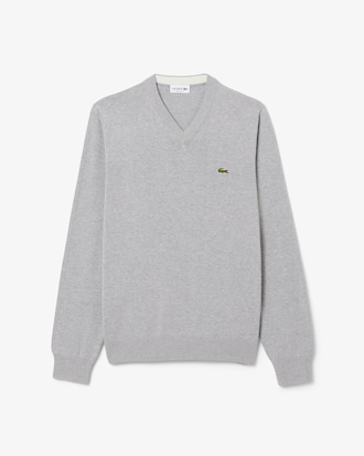 Einfarbiger Pullover aus Baumwolle mit V-Ausschnitt