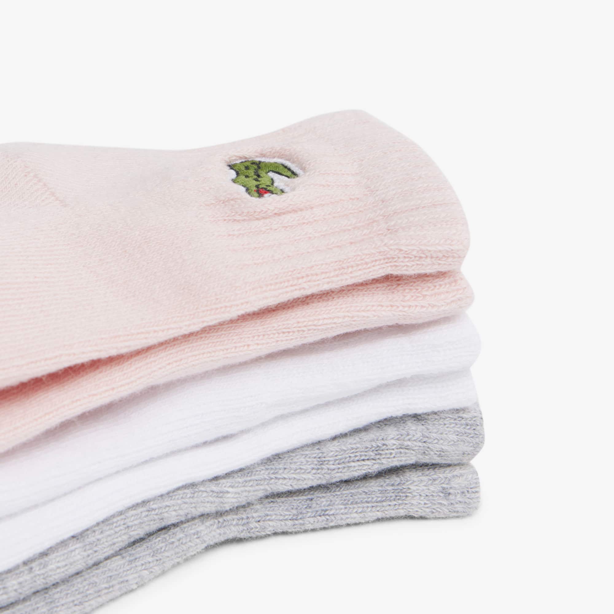 Thumbnail - Lacoste Unisex 3er-Pack Baumwollsocken - Weiß / Hellrosa / Heidekraut Grau Size 4 - 18-23