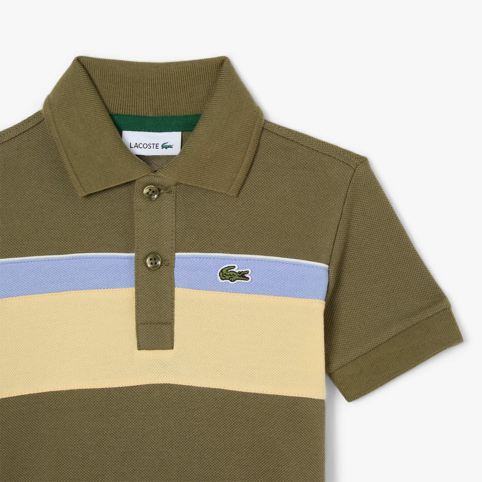 Thumbnail - Lacoste Polohemd aus Piqué mit Colorblock-Design - Khaki Grün / Weiß / Lila / Gelb Size 3 - 3A