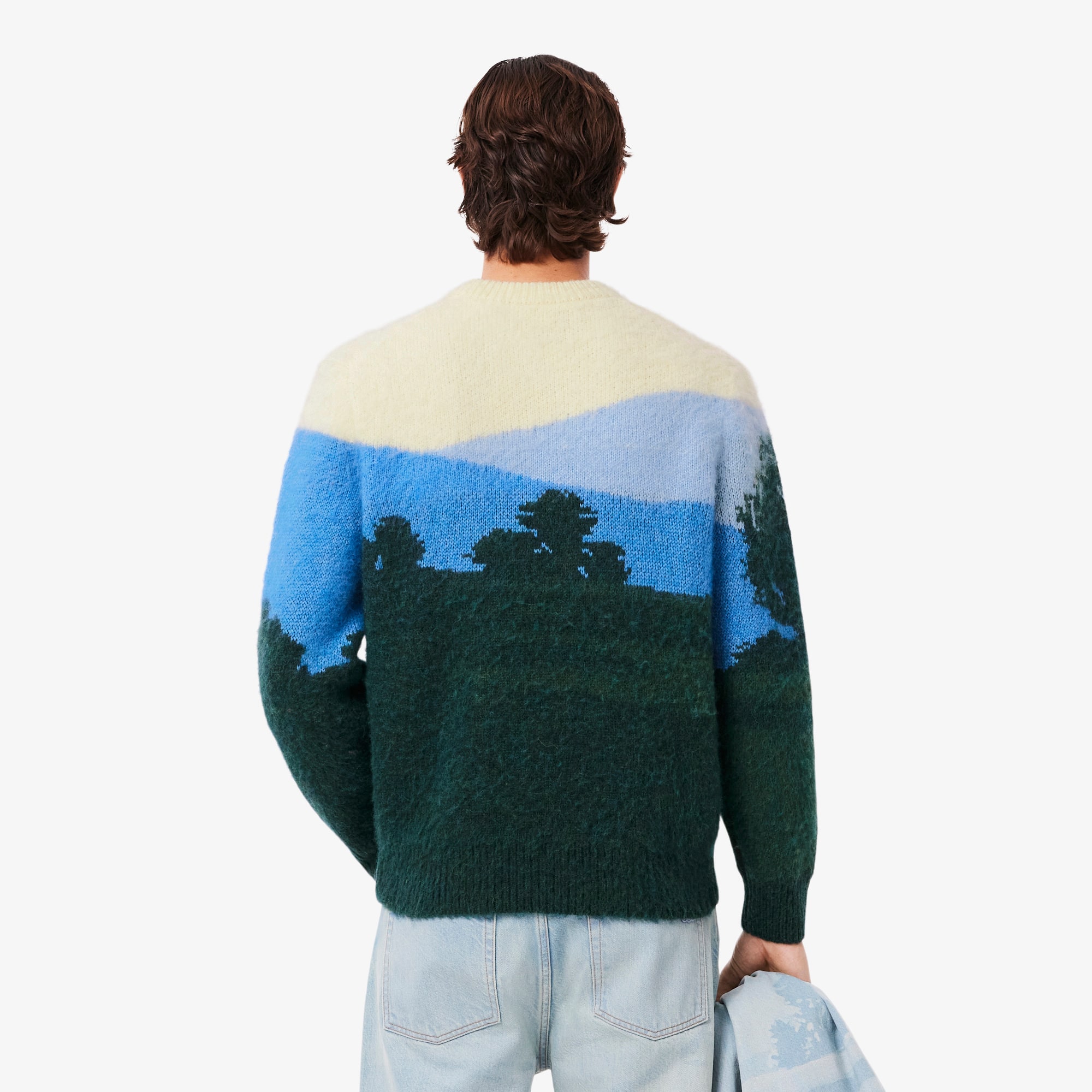 Thumbnail - Lacoste Pullover aus Alpakawolle mit Landschaftsmotiv - Grün / Blau Size L