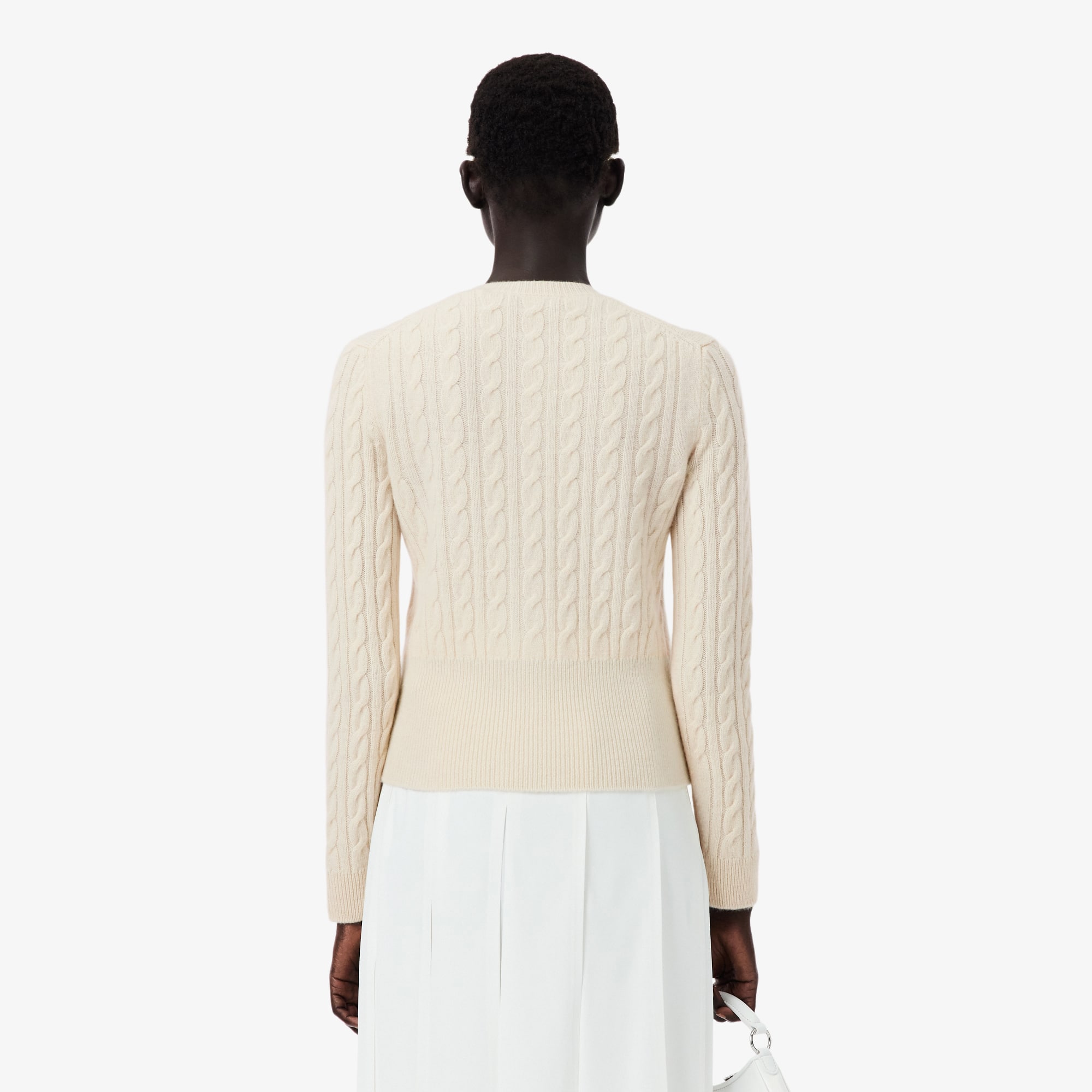 Thumbnail - Lacoste Cardigan Runway aus Kaschmir mit Zopfmuster - Weiß Size 40