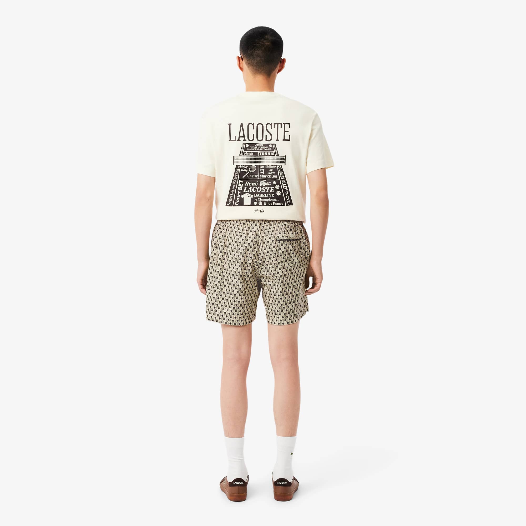 Thumbnail - Lacoste Relaxed Fit Printed Cotton Blend Shorts - Beige / Marron Size XXL