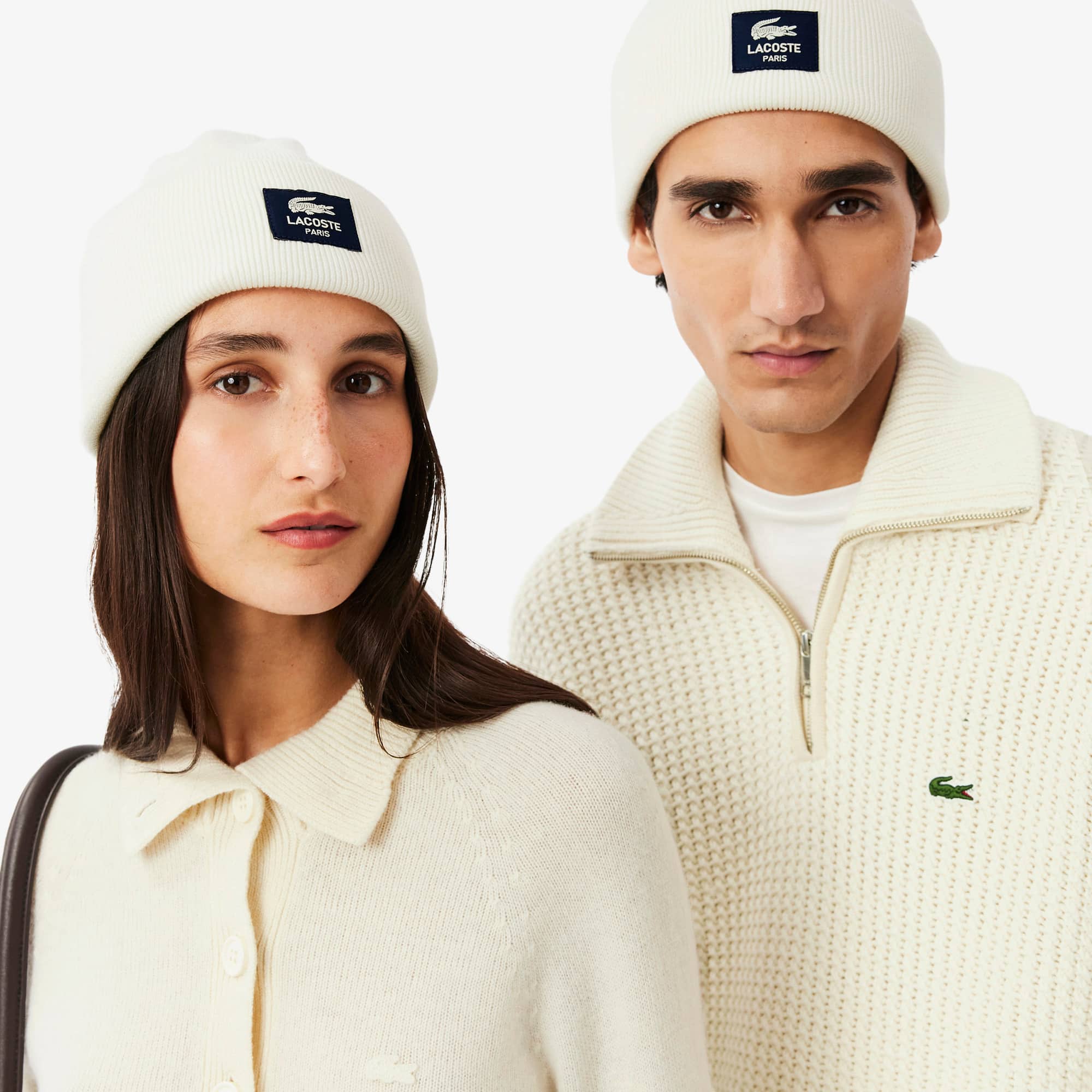 Thumbnail - Lacoste Mütze aus Rippstrick-Baumwolle mit Badge - Weiß Size One Size