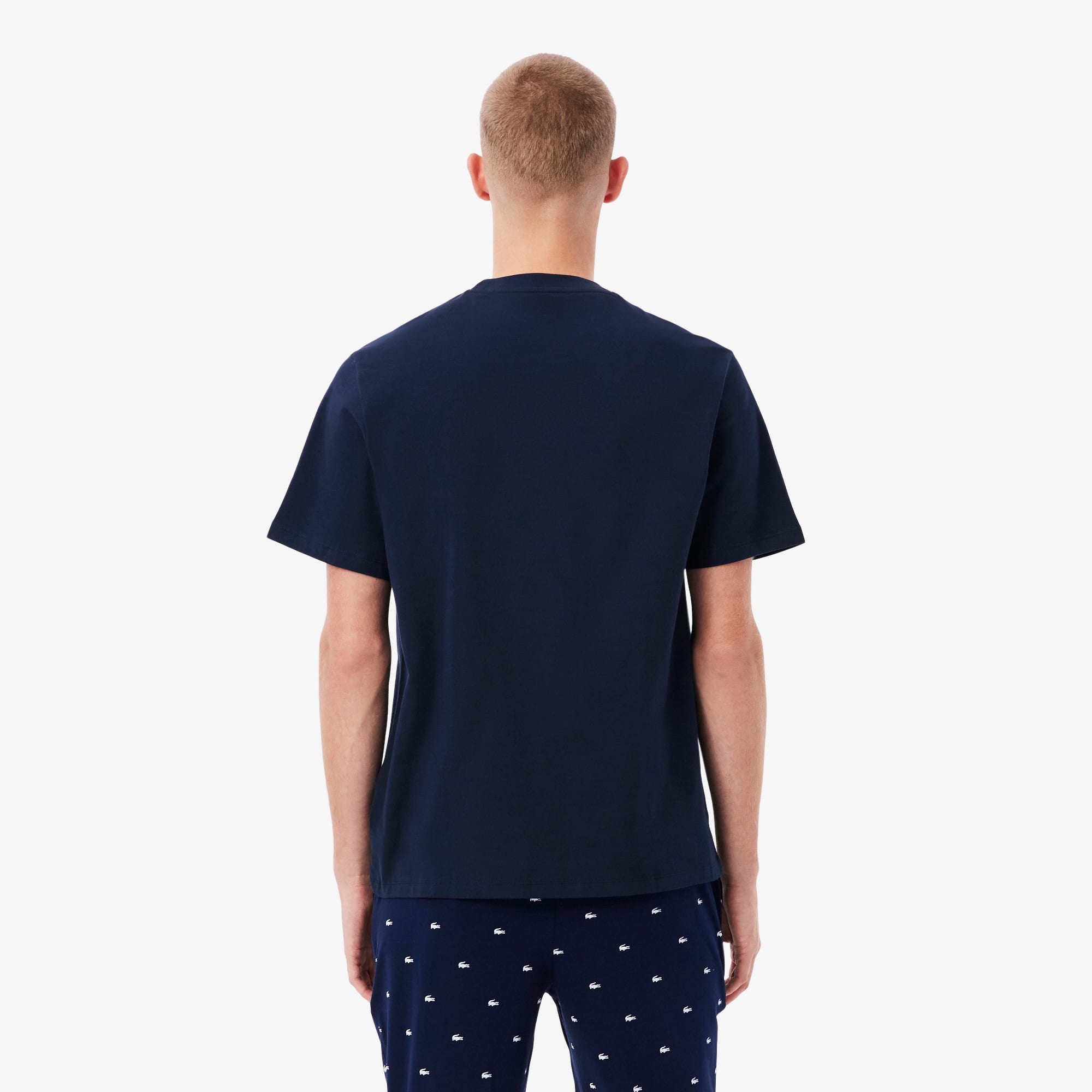 Thumbnail - Lacoste Loungewear-T-Shirt aus Baumwolle mit Krokodil-Druck - Navy Blau / Weiß Size 6 - XL