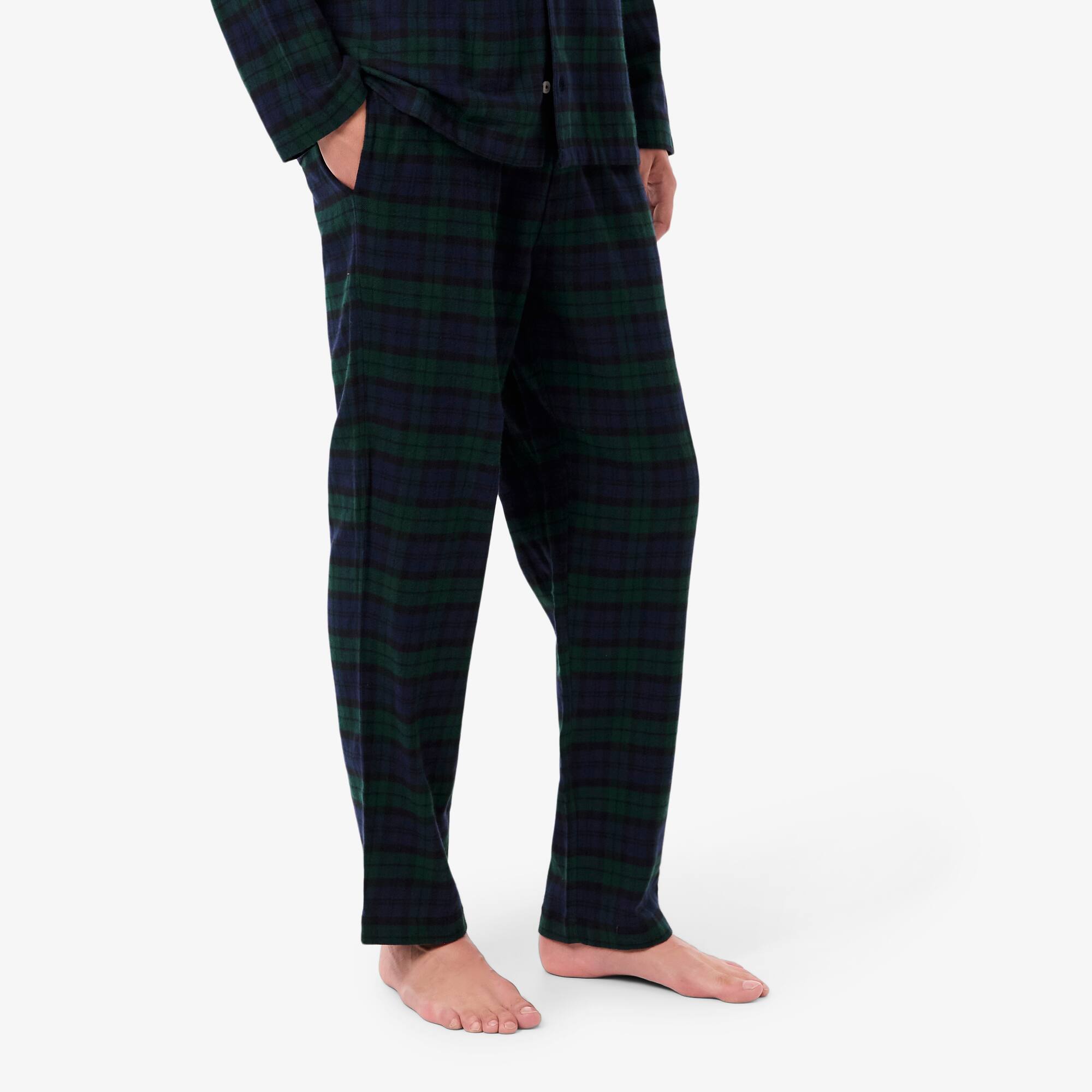 Jveyvth Herren Pyjamahose Flanell Baumwolle Kariert Schlaf & Lounge Hose, PJ Hose Mit Taschen Und Knopfleiste Blaues Gitter S
