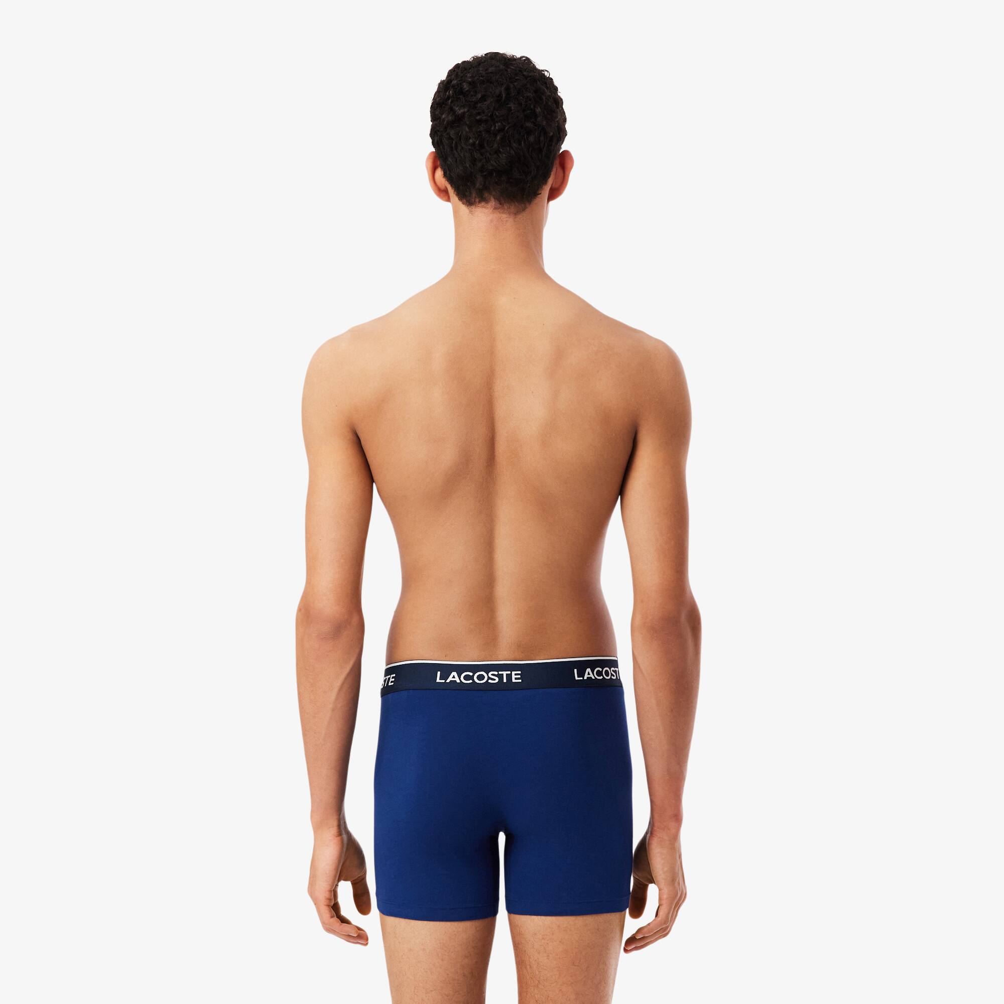 Thumbnail - Lacoste 3er-Pack Boxer Brief aus Stretch-Baumwolle - Navy Blau / Rot / Navy Blau Size M