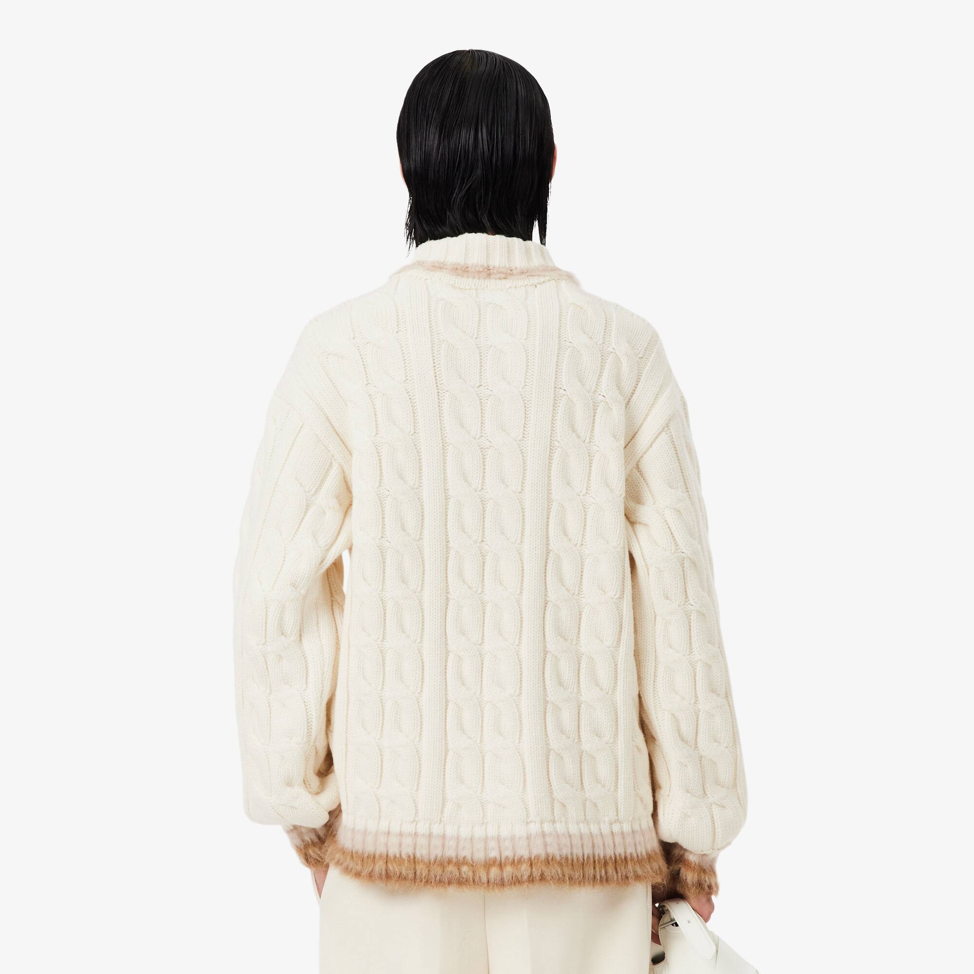 Thumbnail - Lacoste Strickpullover Runway aus Wolle mit Zopfmuster und Polokragen - Weiß Size L