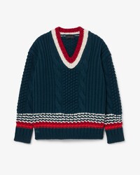 Runway Pullover mit V-Ausschnitt aus Wolle mit strukturierten Streifen