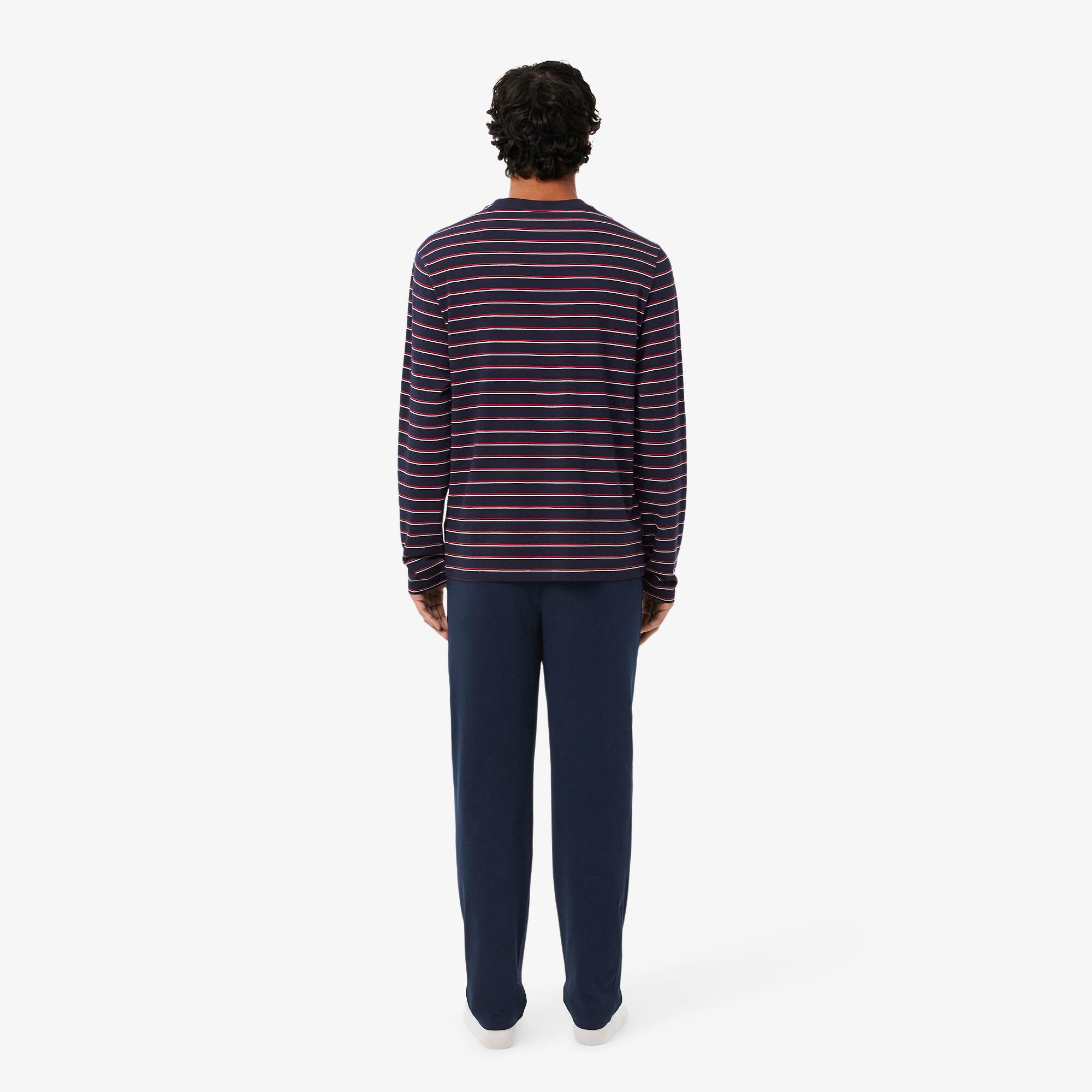 Thumbnail - Lacoste Gestreiftes Pyjama-Set aus Baumwolle - Navy Blau / Rot / Weiß Size XXL
