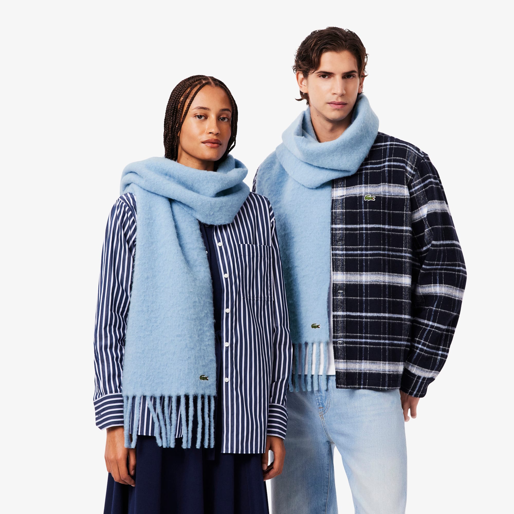 Thumbnail - Lacoste Schal aus Alpakawolle mit Fransen - Pastellblau Size One Size