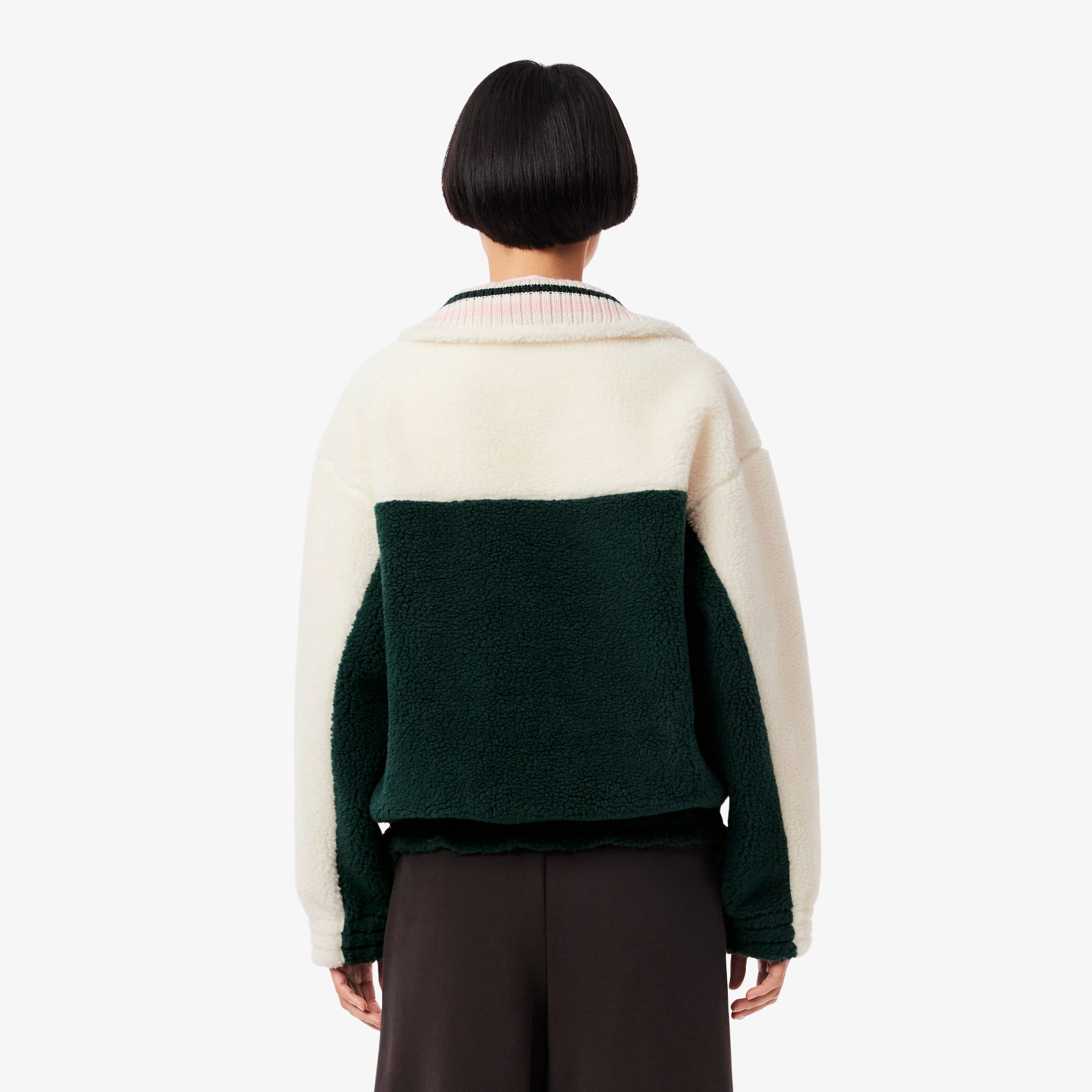 Thumbnail - Lacoste Übergroßes Sweatshirt aus Fleece mit hohem Kragen - Grün / Weiß Size 42