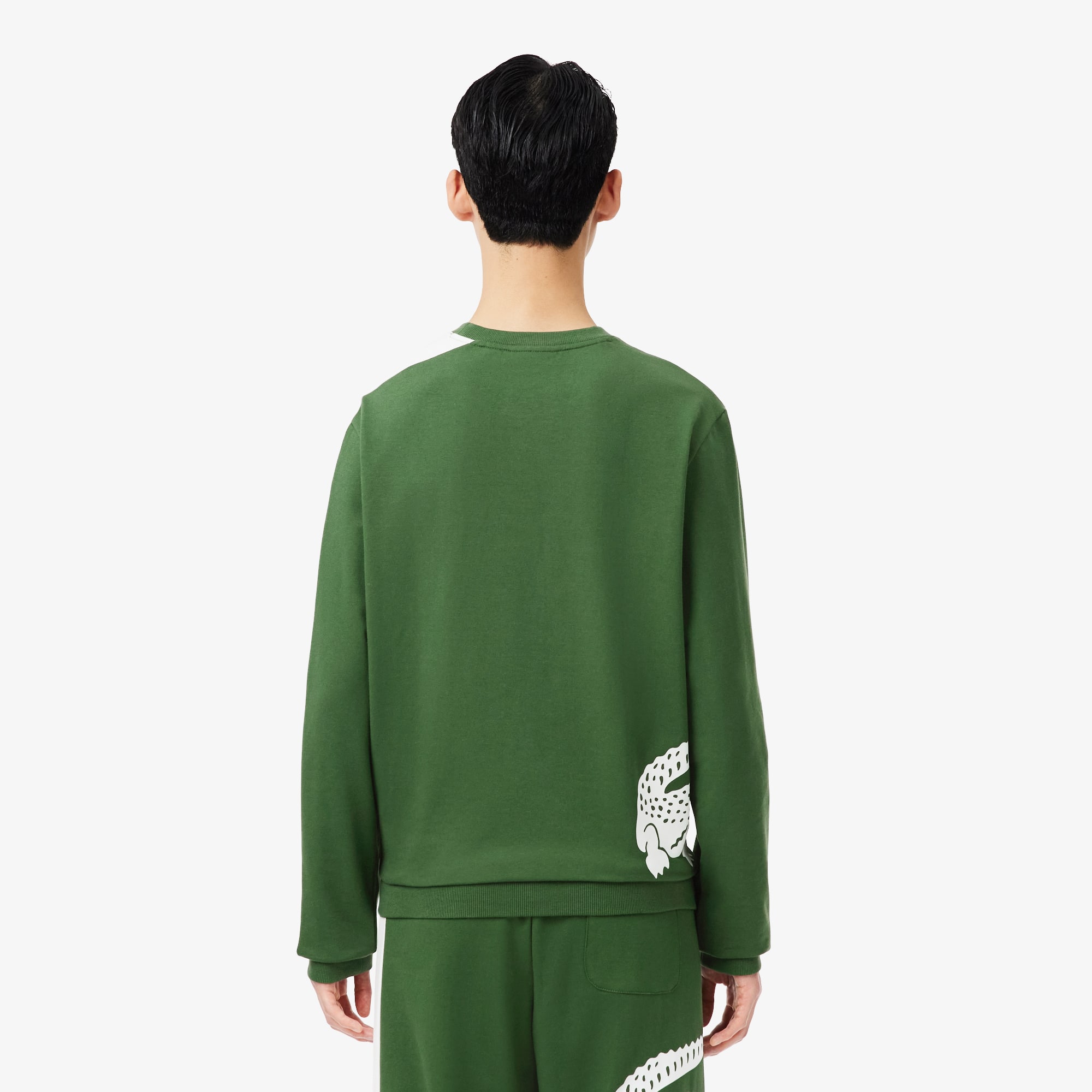 Thumbnail - Lacoste Loungewear-Sweatshirt aus Fleece mit Druck - Grün / Navy Blau / Weiß Size XS
