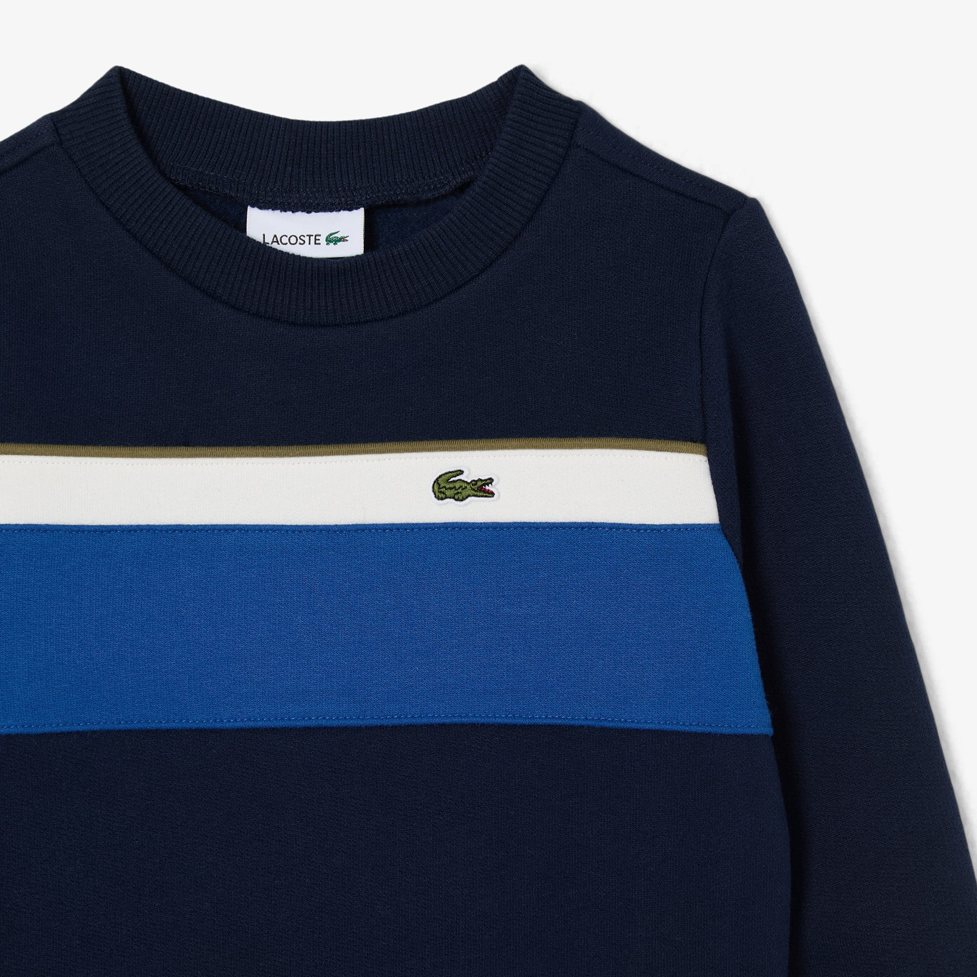 Thumbnail - Lacoste Fleece-Sweatshirt mit Colorblock-Design - Navy Blau / Khaki Grün / Weiß / Blau Size 5 - 5A