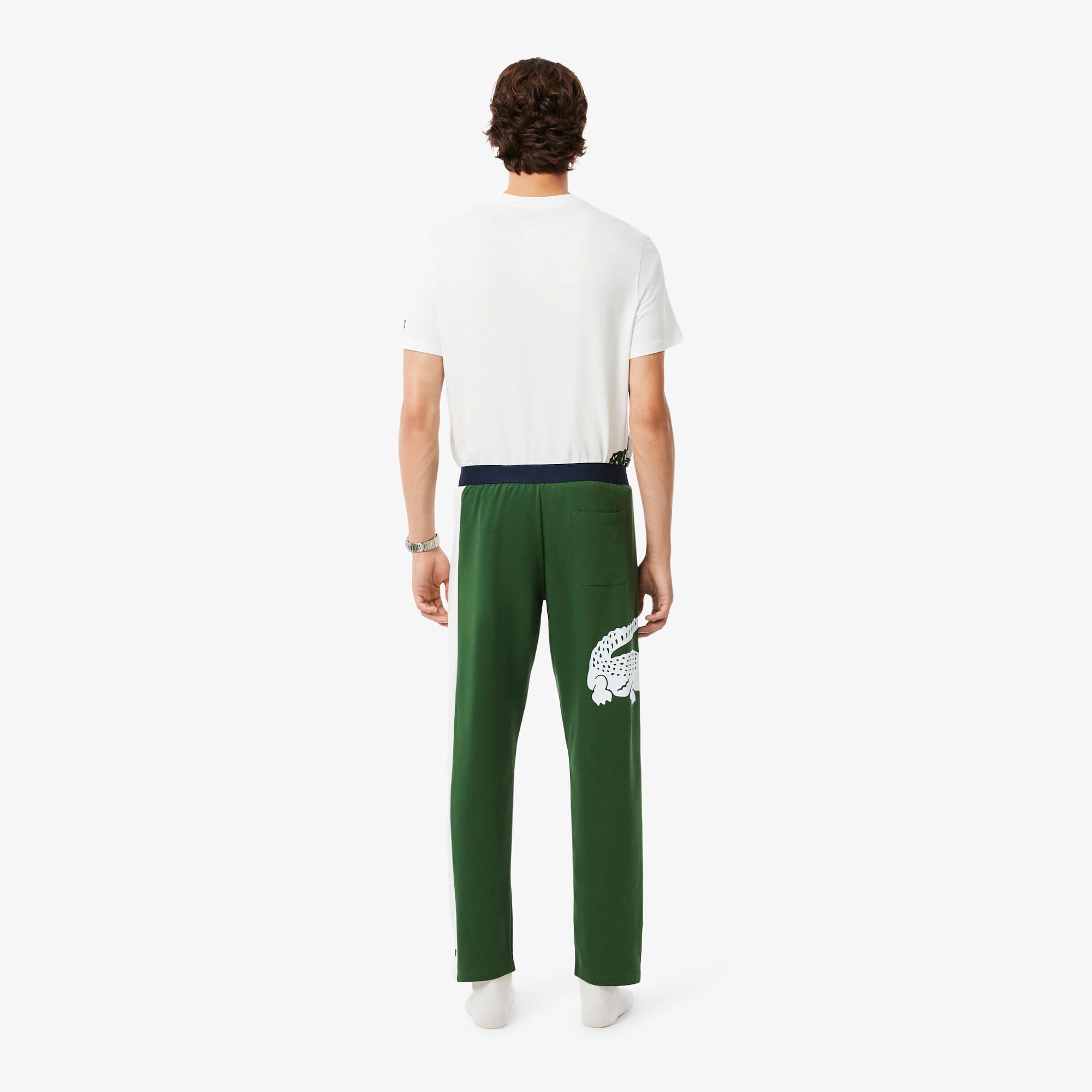 Thumbnail - Lacoste Bedruckte Loungewear-Hose aus Fleece - Grün / Navy Blau / Weiß Size L