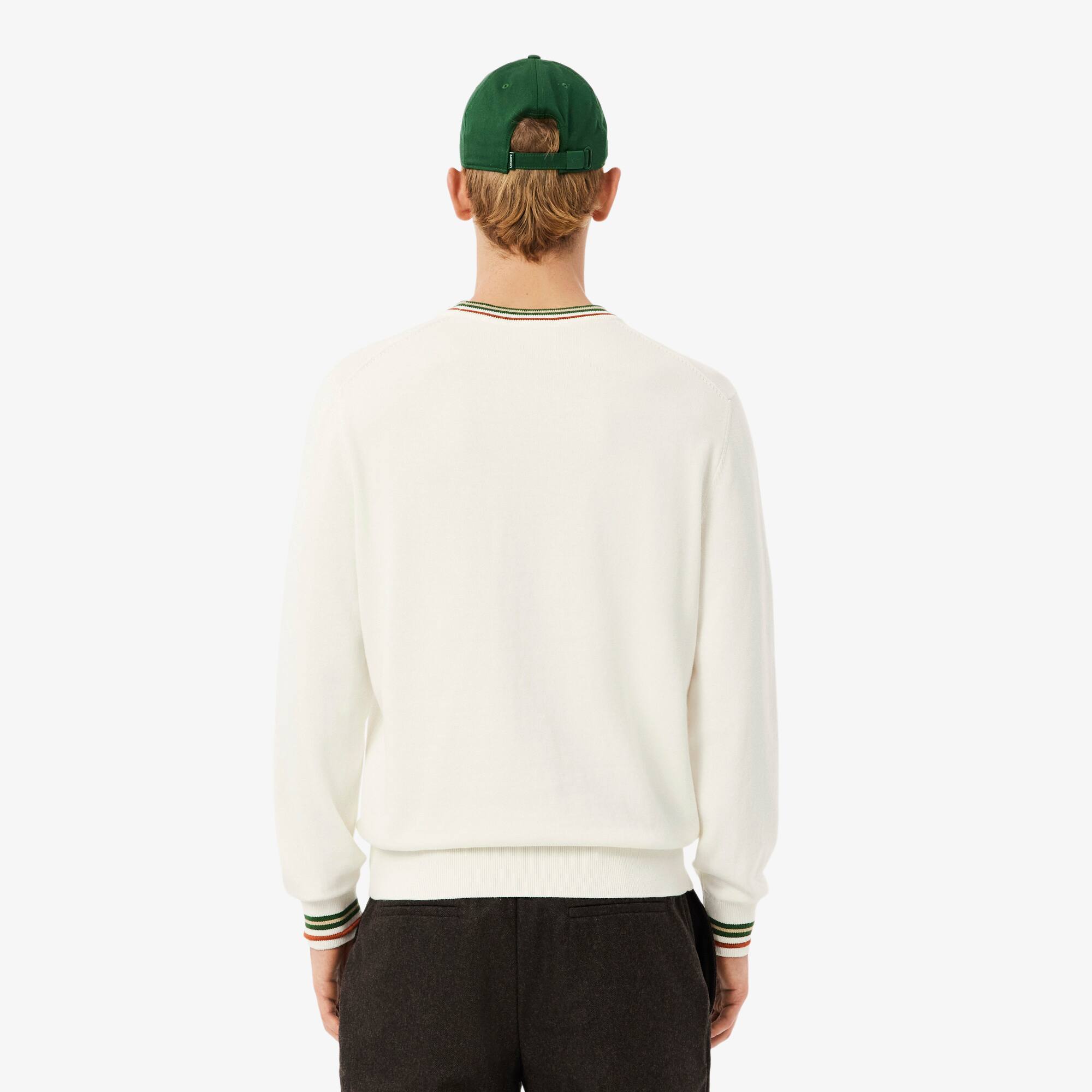 Thumbnail - Lacoste Gestreifter Pullover aus Baumwollstrick - Weiß / Grün Size L
