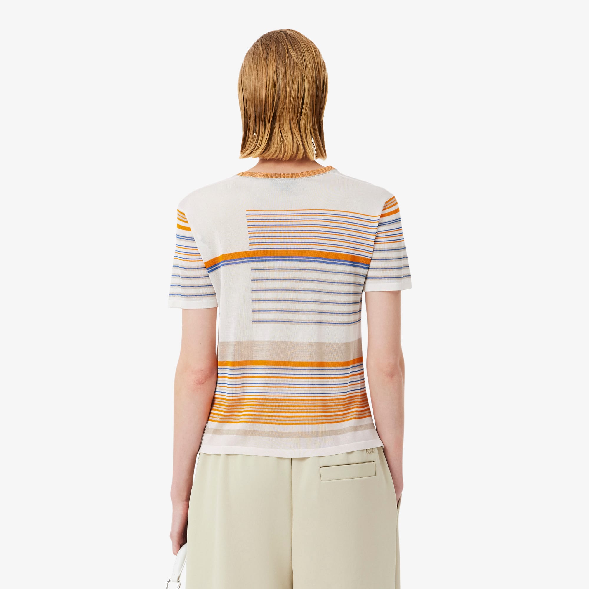 Thumbnail - Lacoste Gestreiftes T-Shirt Runway aus Satin-Jersey - Weiß Size M