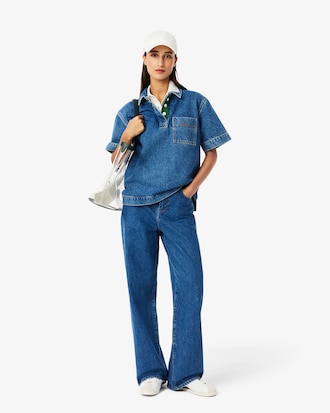 Oversized-Polohemd aus Denim