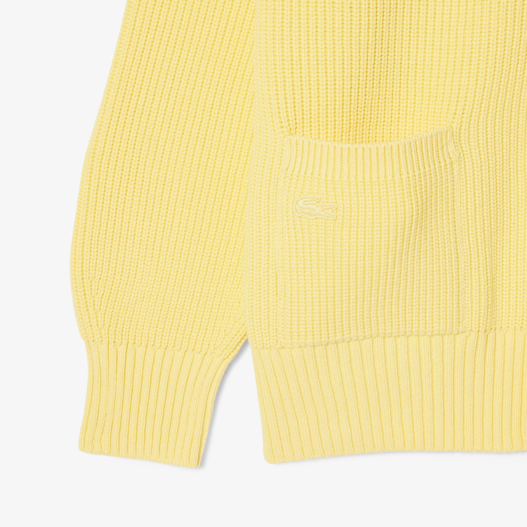 Thumbnail - Lacoste Relaxed Fit Ribbed Cotton Cardigan - Gelb Size 6 - XL