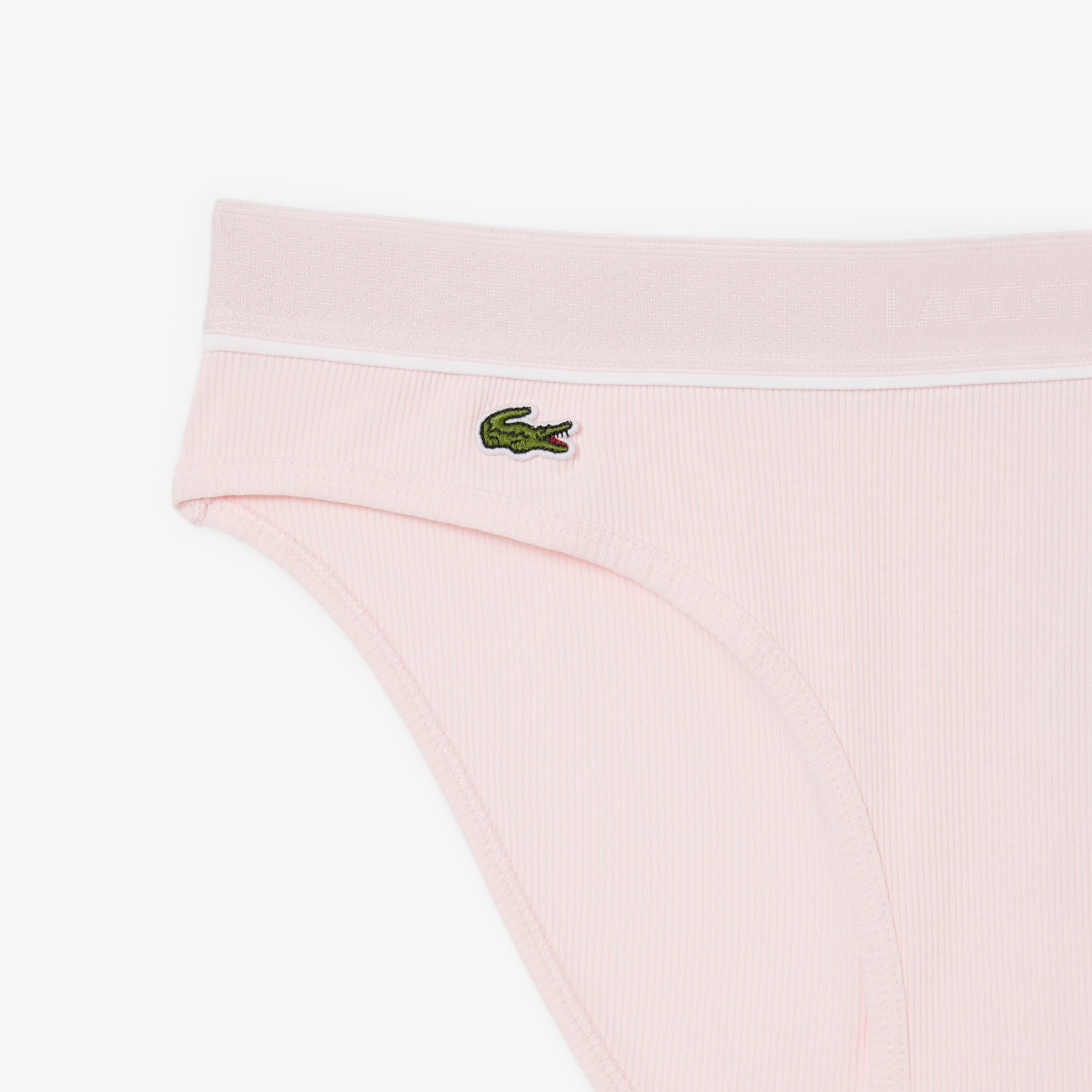 Thumbnail - Lacoste Slips aus gerippter Baumwolle mit gesticktem Krokodil - Hellrosa / Weiß Size M