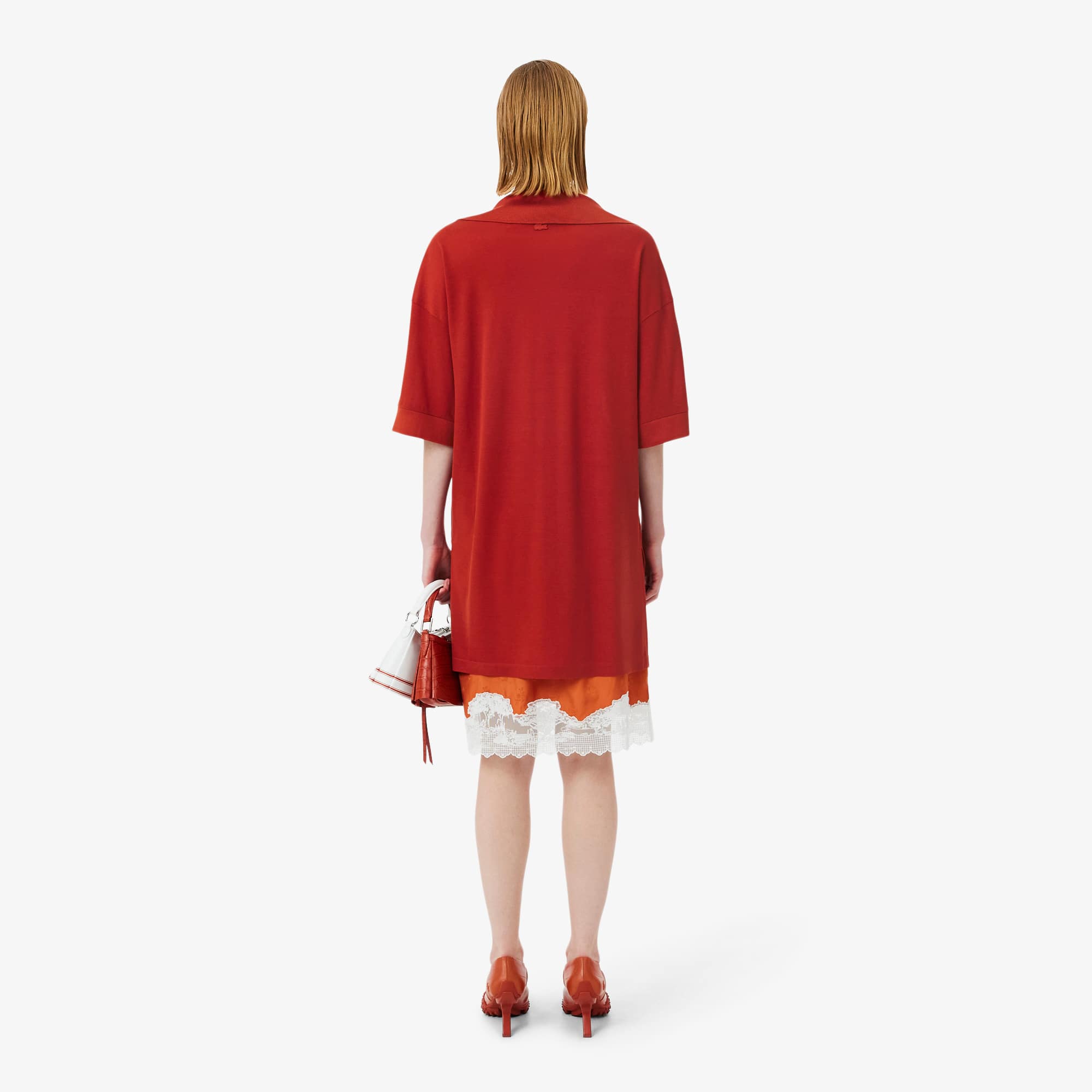 Thumbnail - Lacoste Kleid Runway aus Seide mit Polokragen - Orange Size S