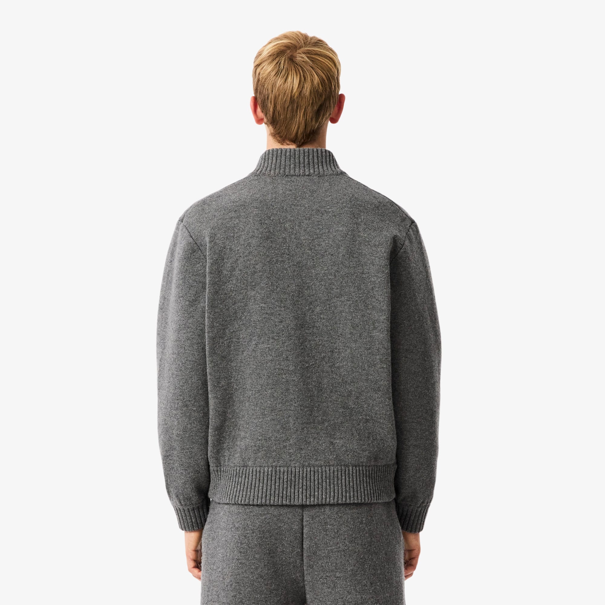 Thumbnail - Lacoste Bomberjacke aus Merinostrick - Heidekraut Grau Size 6 - XL