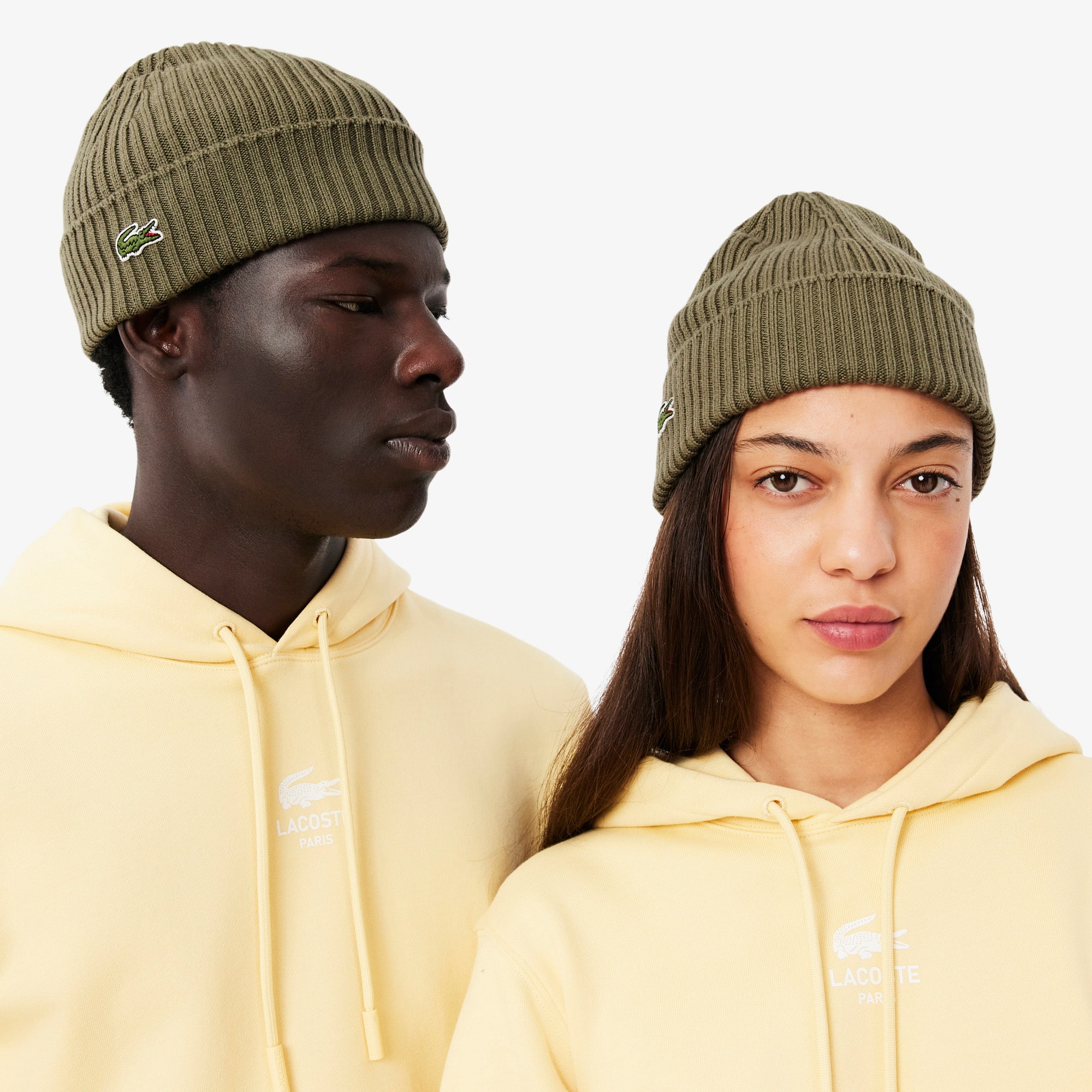 Thumbnail - Lacoste Rippstrick-Mütze aus gebürsteter Wolle - Khaki Grün Size One Size