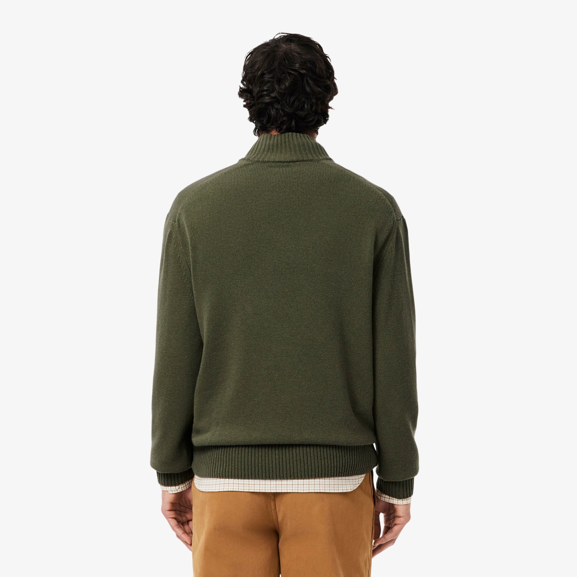 Thumbnail - Lacoste Pullover aus Tuchwolle mit Reißverschluss und hohem Kragen - Khaki Grün Size L