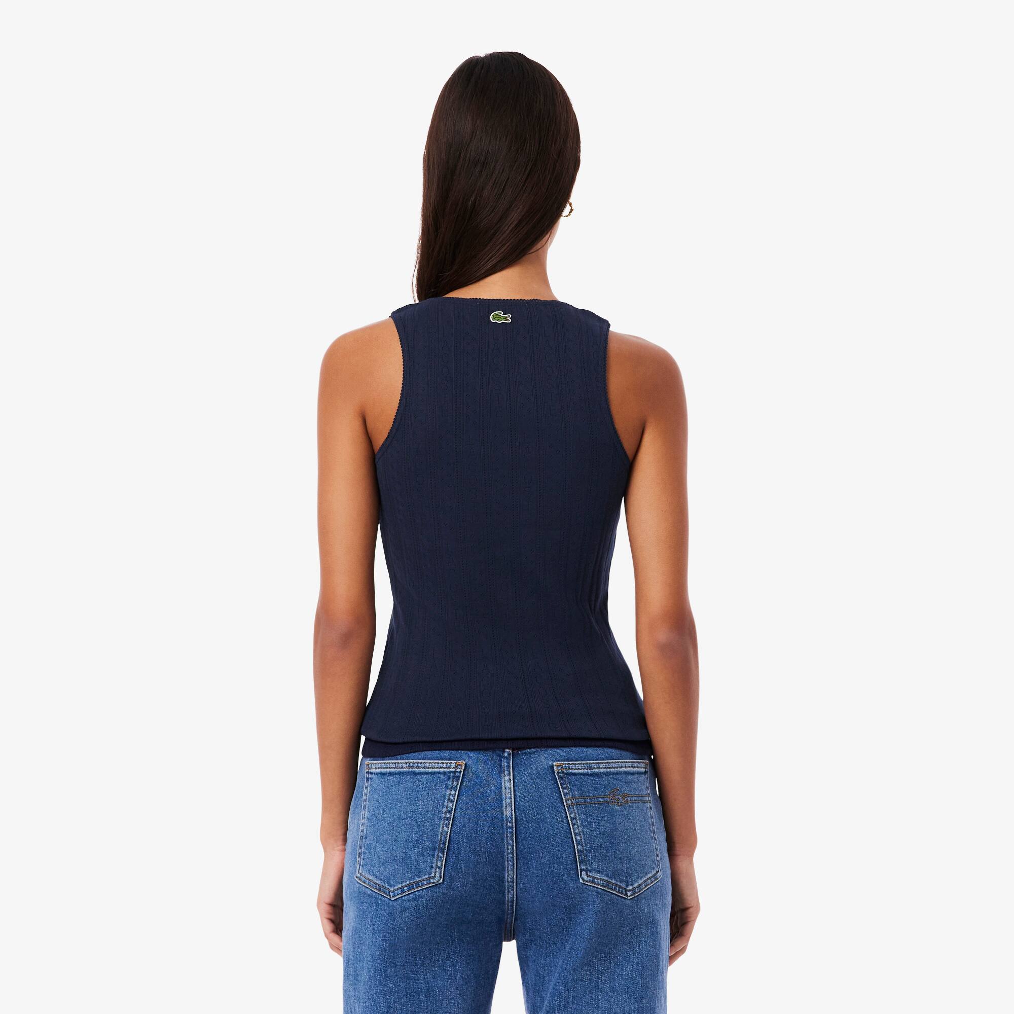 Thumbnail - Lacoste Slim Fit-Tanktop aus Pointelle-Spitze - Navy Blau Size 34