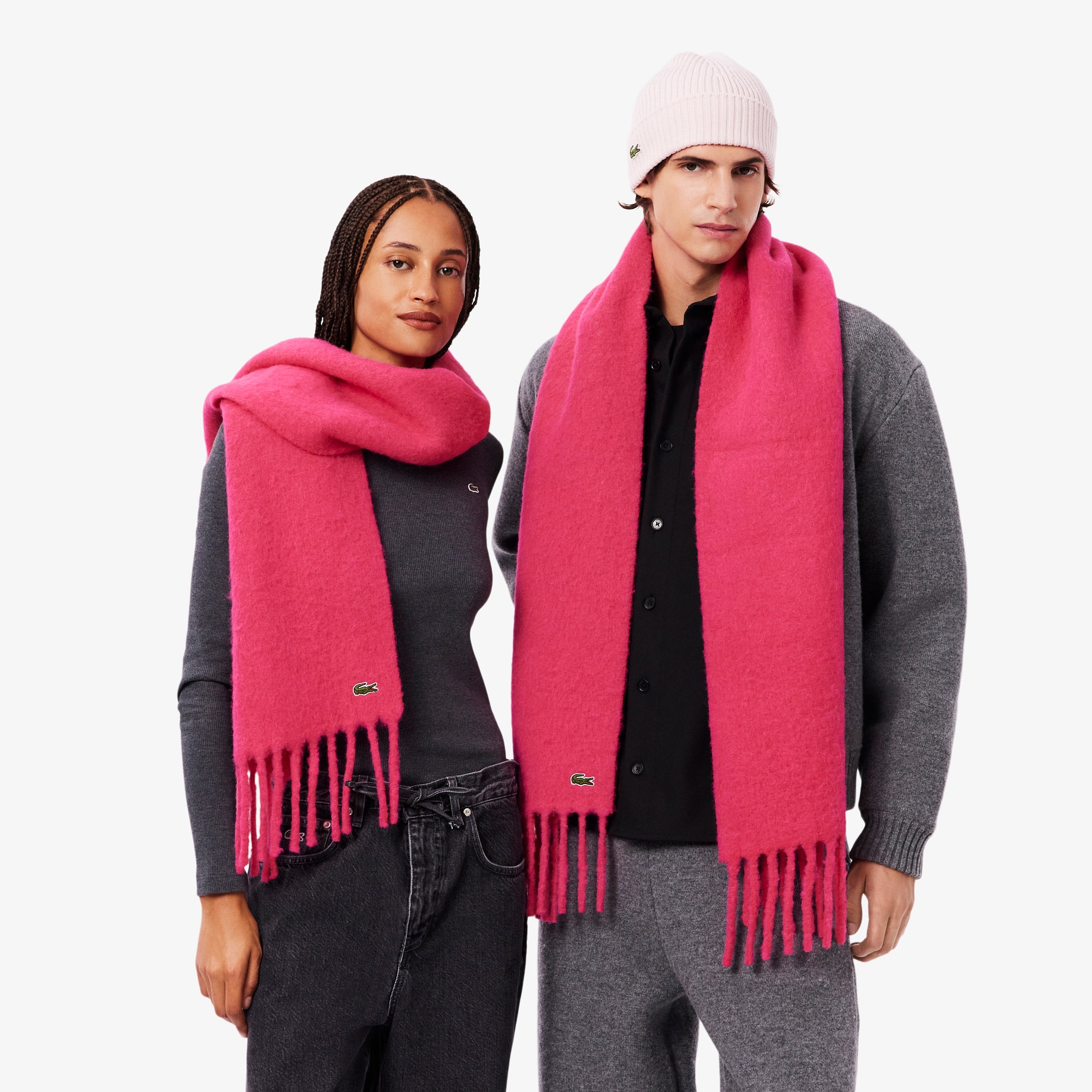 Thumbnail - Lacoste Schal aus Alpakawolle mit Fransen - Rosa Size One Size