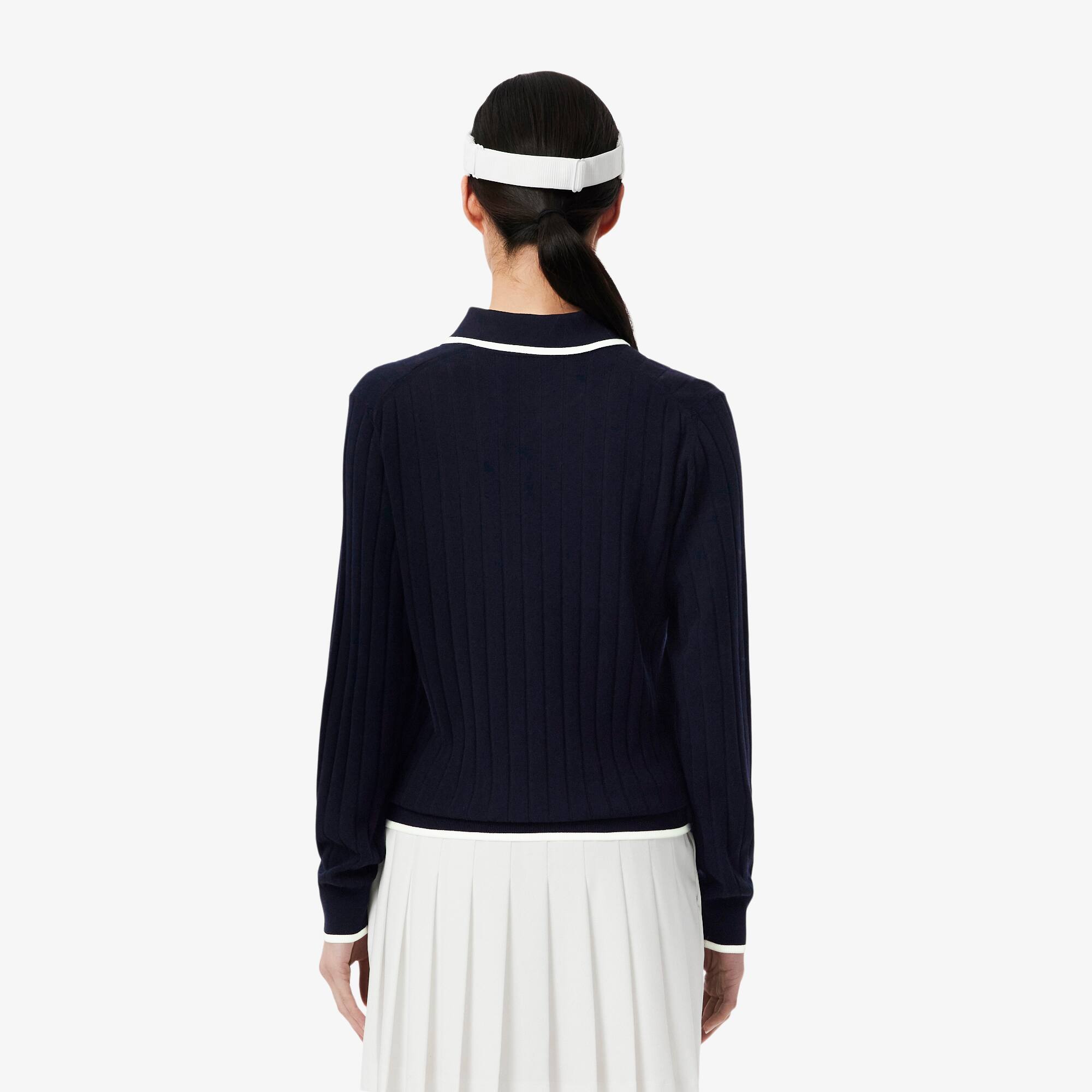 Thumbnail - Lacoste Dehnbarer Golf-Pullover mit Polokragen - Navy Blau / Weiß Size 44