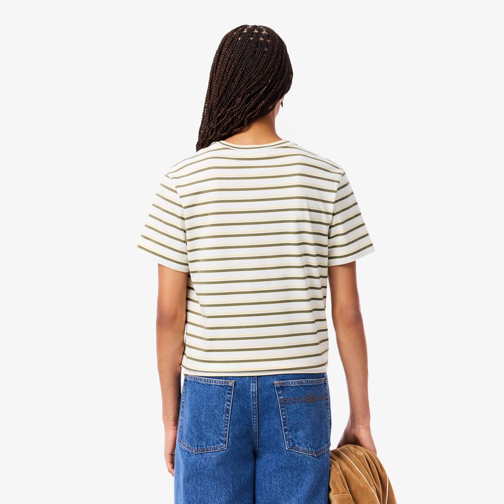 Thumbnail - Lacoste T-Shirt aus Jersey mit Streifen - Weiß / Khaki Grün / Gelb Size 42