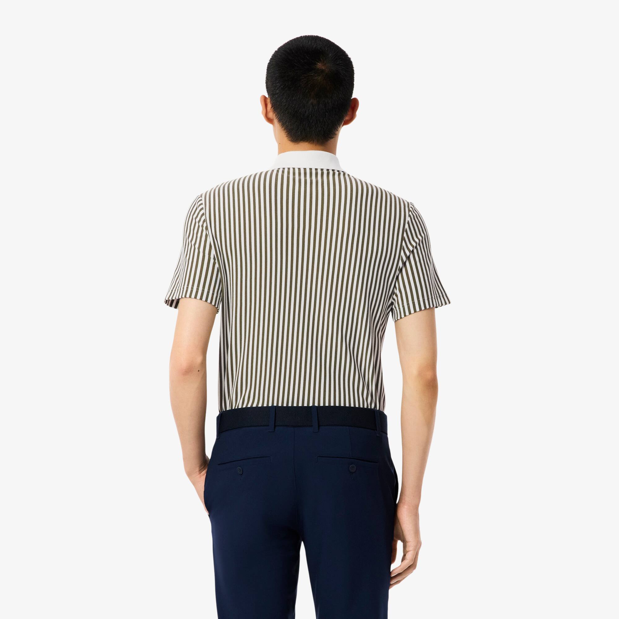 Thumbnail - Lacoste Wärmeregulierendes Golf-Polohemd mit Streifen - Grün / Weiß Size XXL