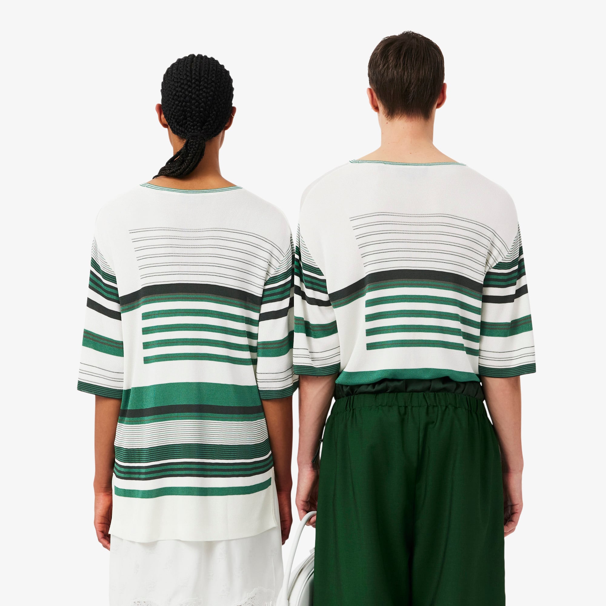 Thumbnail - Lacoste Oversized-T-Shirt Runway aus Satin mit Streifen - Grün / Weiß Size M/L