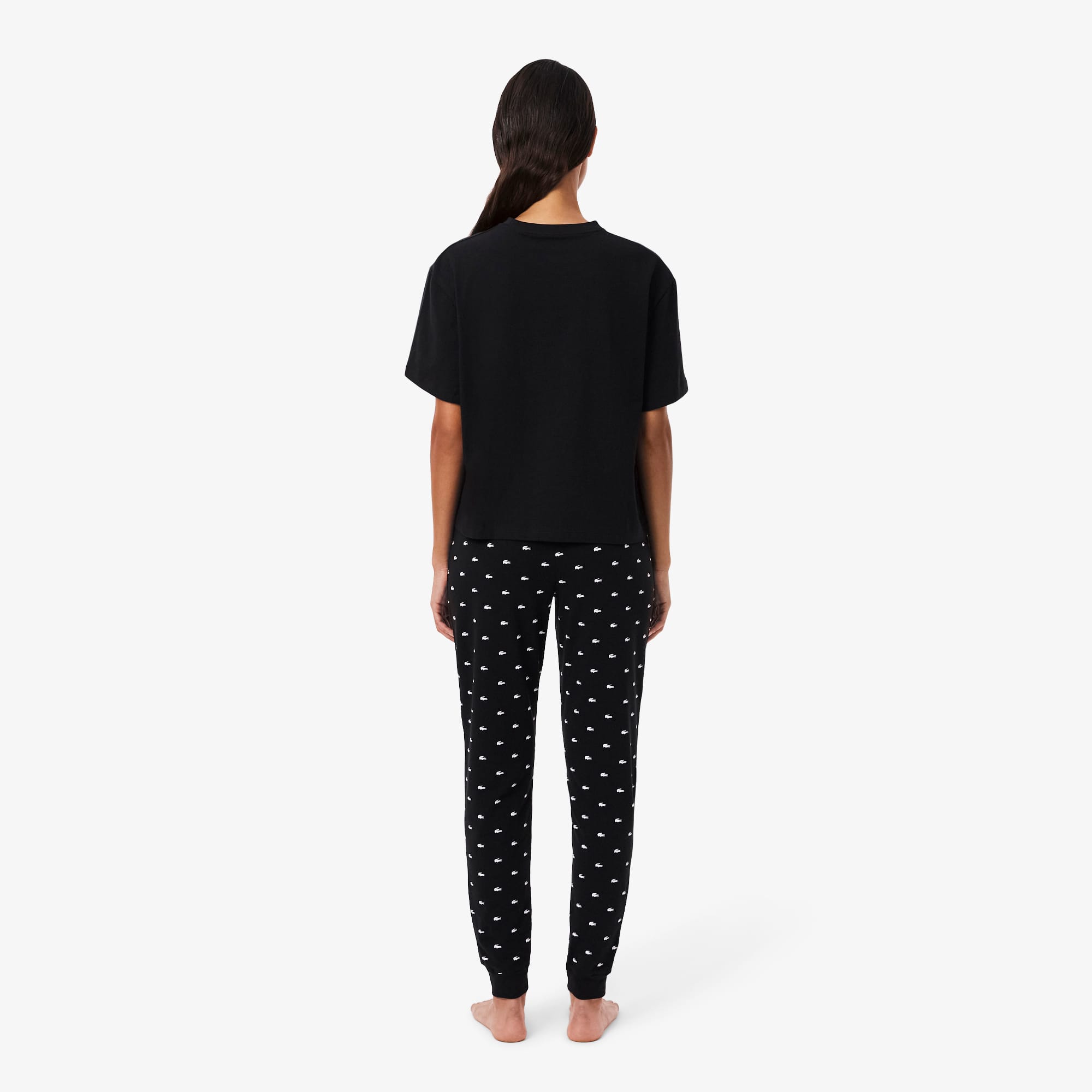 Thumbnail - Lacoste Pyjama-Set mit Croc-Hose - Schwarz / Weiß Size S