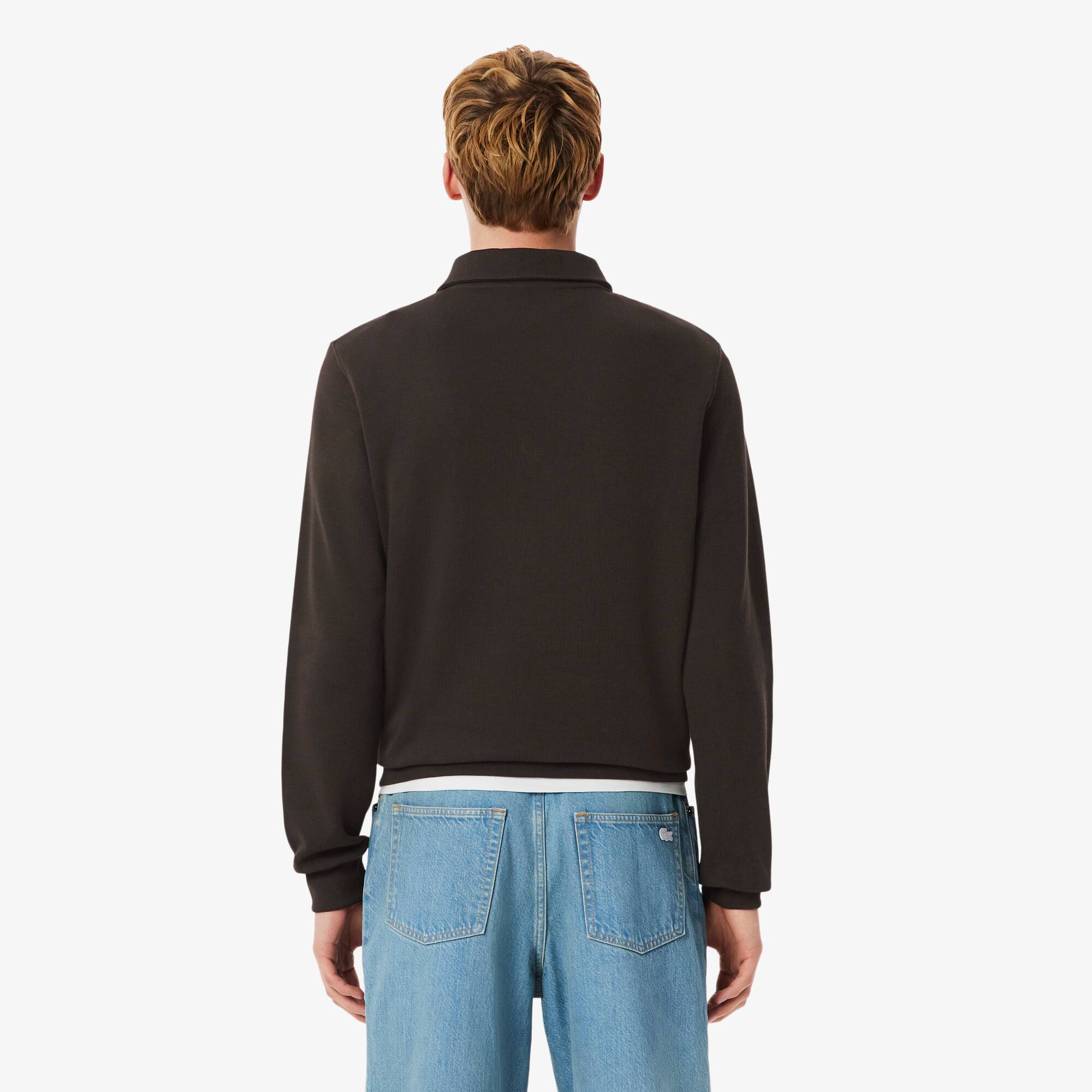 Thumbnail - Lacoste Rippstrick-Sweatshirt aus Baumwolle mit Polokragen - Braun Size S