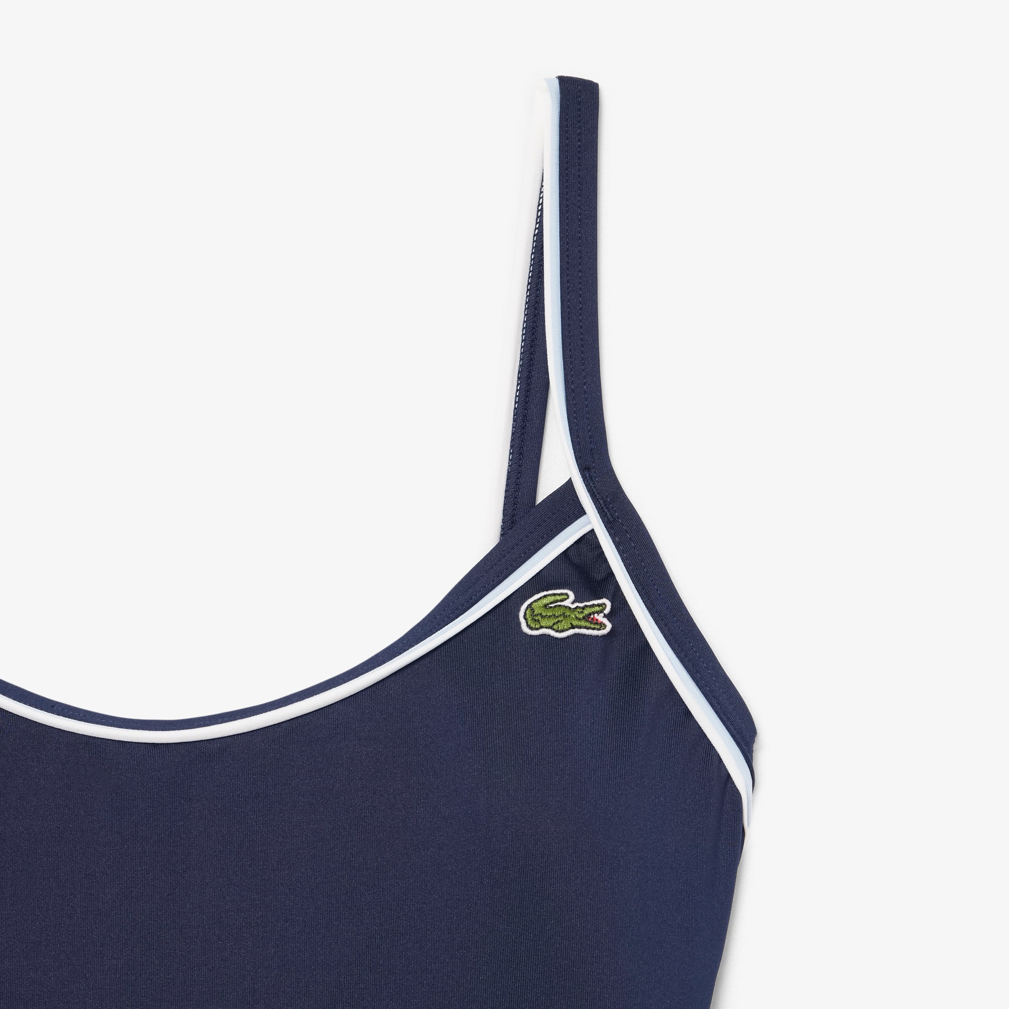 Thumbnail - Lacoste Einteiliger Badeanzug mit kontrastierender Einfassung - Bleu Marine / Bleu Clair / Blanc Size 32