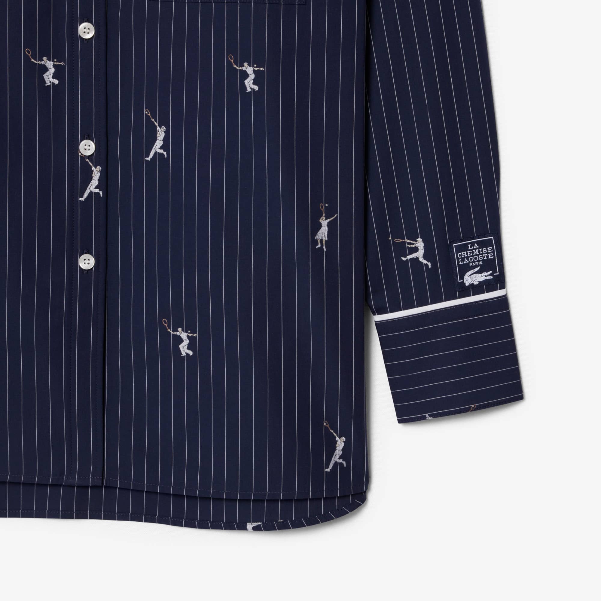 Thumbnail - Lacoste Oversized-Hemd mit Jacquard-Motiven - Navy Blau / Weiß Size 38