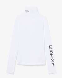 Runway bedrucktes Stretch-T-Shirt mit hohem Kragen