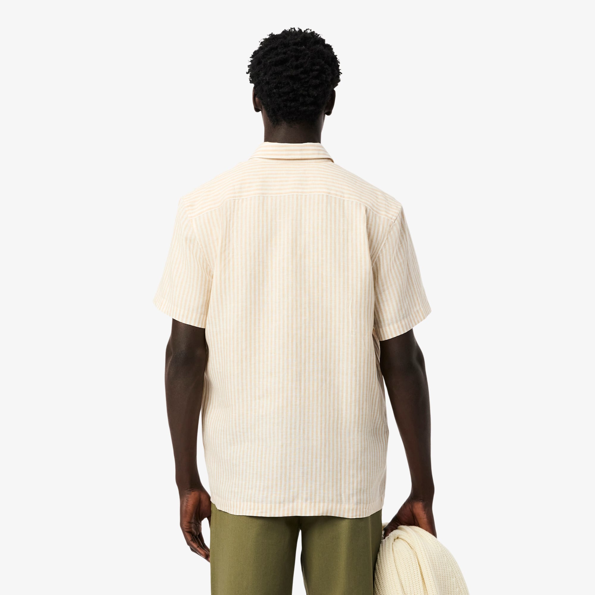 Thumbnail - Lacoste Regular Fit-Hemd aus Leinen mit kurzen Ärmeln - Weiß / Beige Size 45