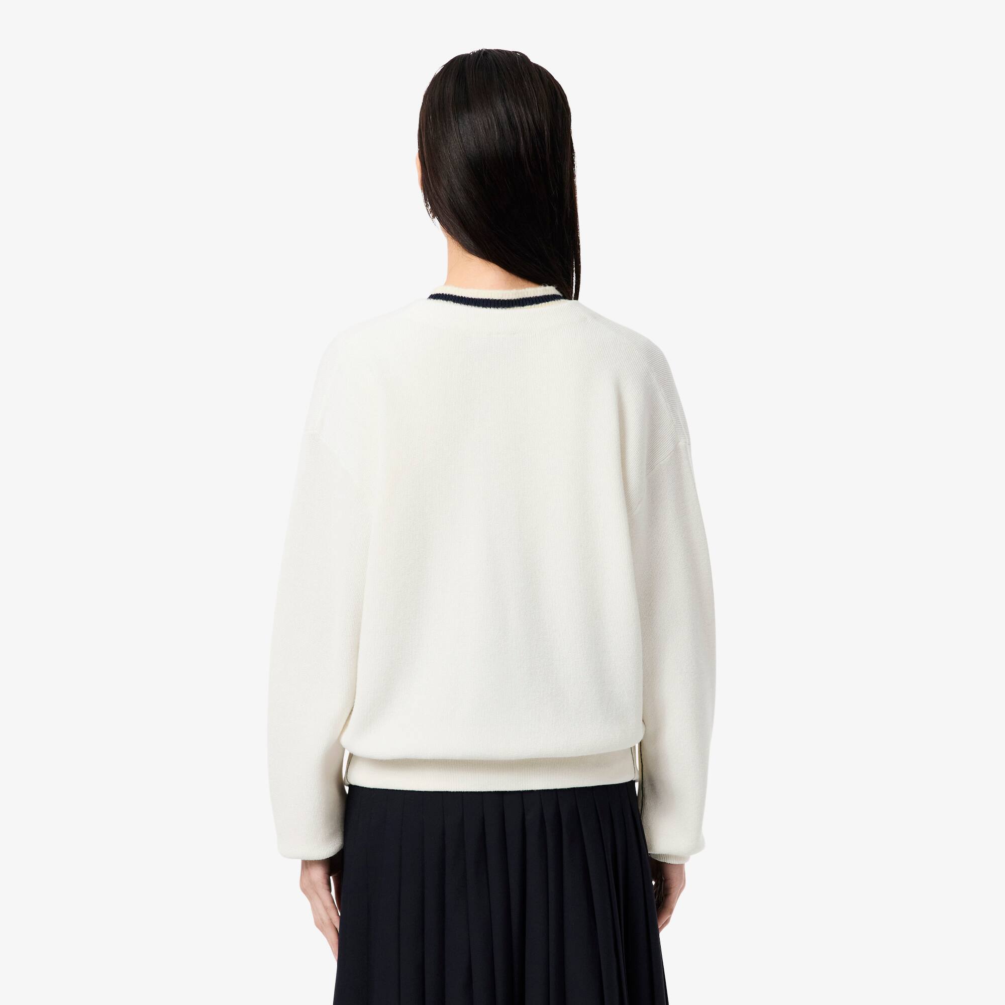 Thumbnail - Lacoste Cardigan aus Baumwolle mit Moosstrick und V-Ausschnitt - Weiß Size 34