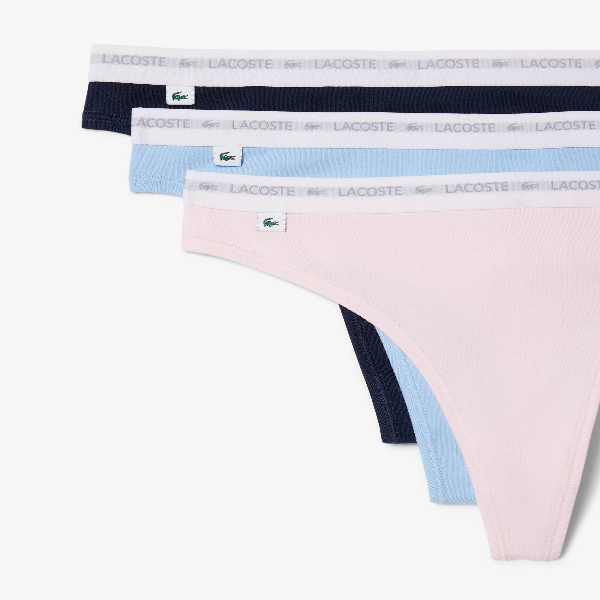Thumbnail - Lacoste 3er-Pack Tangas aus Stretch-Baumwolle - Hellrosa / Blau / Navy Blau Size XS