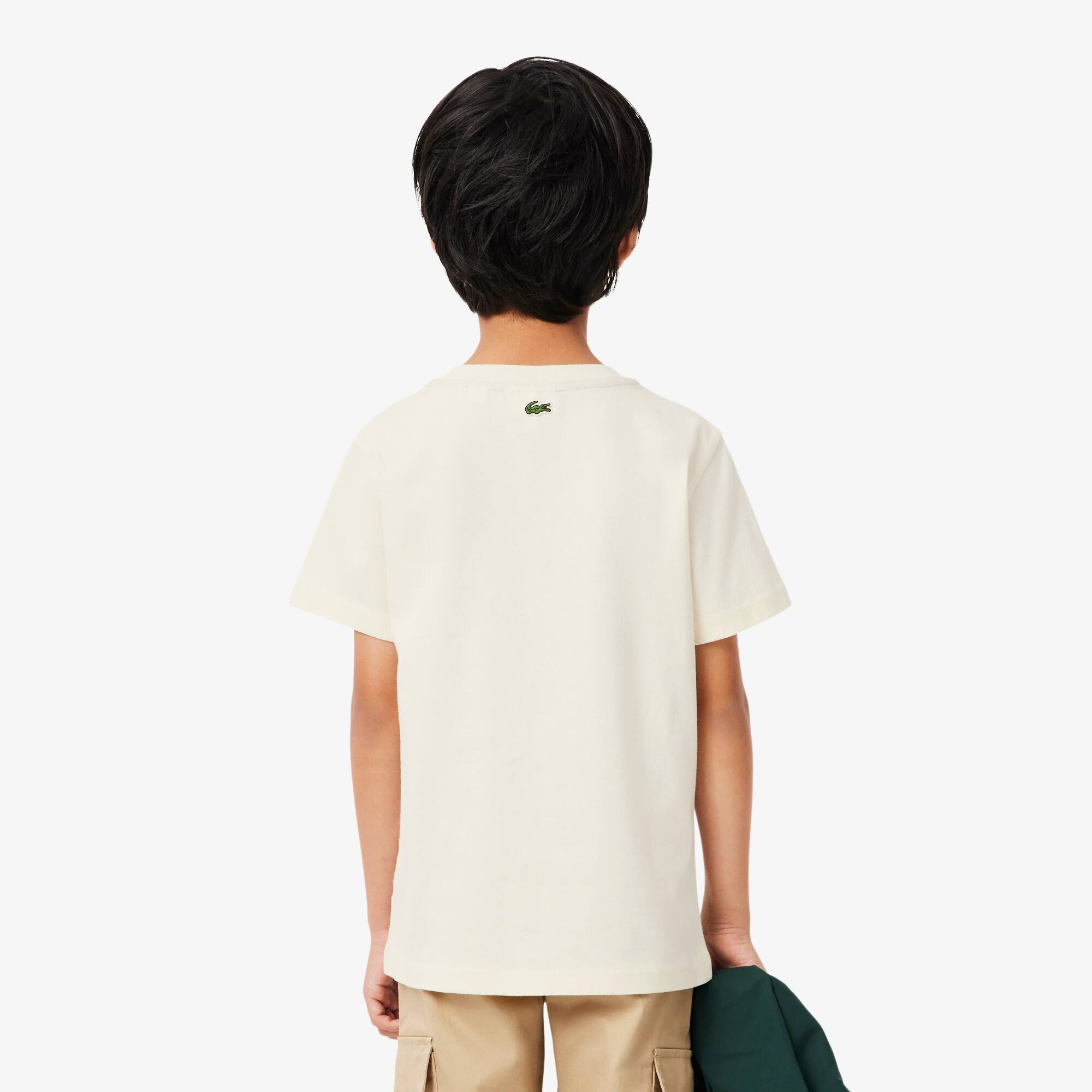 Thumbnail - Lacoste T-Shirt aus Baumwolle mit Krokodil-Print - Creme Size 12 - 16A