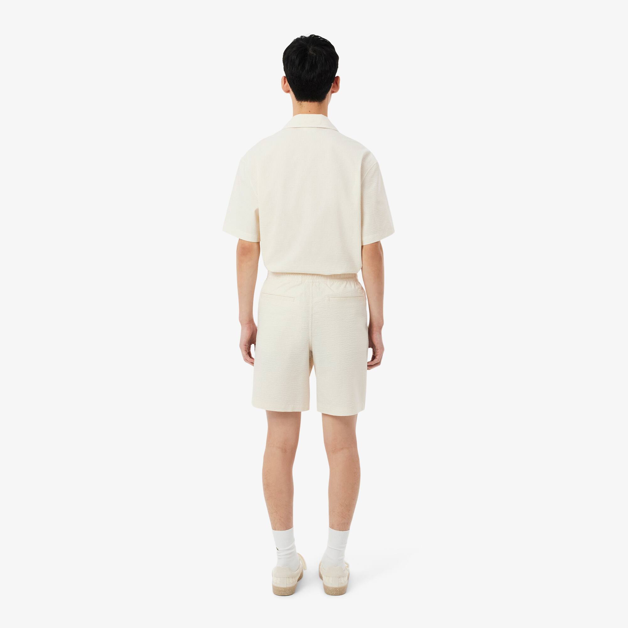 Thumbnail - Lacoste Shorts aus Baumwoll-Seersucker - Blanc / Beige Size L