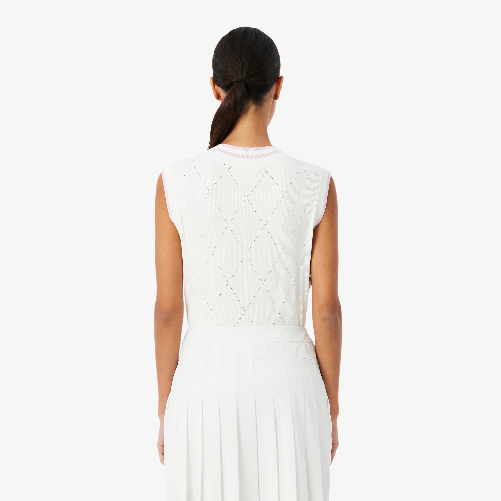 Thumbnail - Lacoste Ärmelloser Stretch-Pullover für den GolfSport - Blanc / Rose Size 46