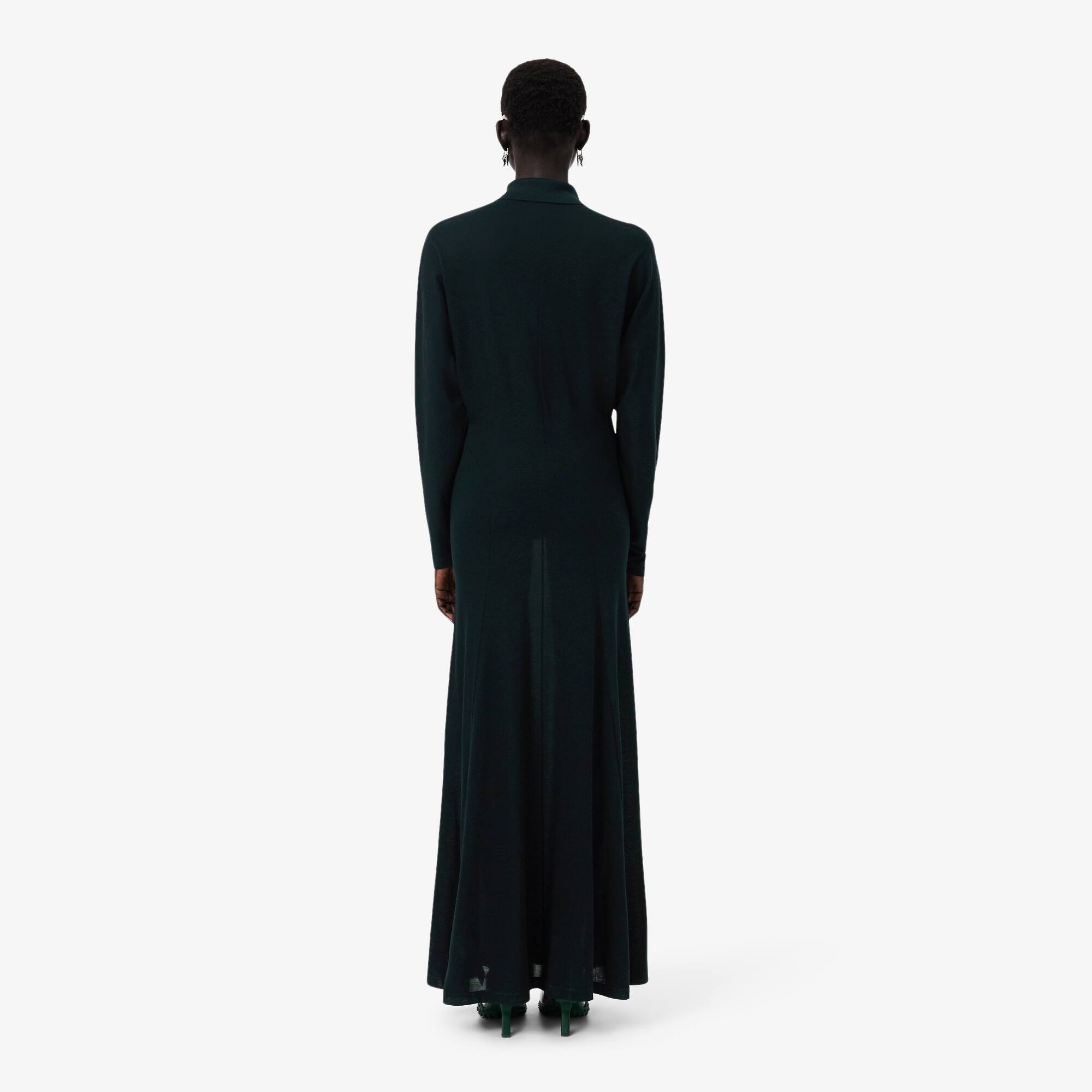 Thumbnail - Lacoste Maxikleid Runway aus Seide mit Polokragen - Vert Fonce Size 34