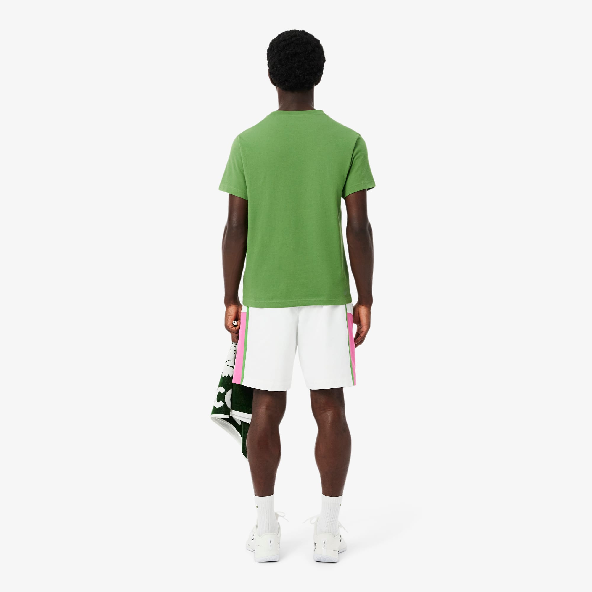 Thumbnail - Lacoste Leichte Tennisshorts mit Colorblock-Streifen - Blanc / Rose / Vert Size M