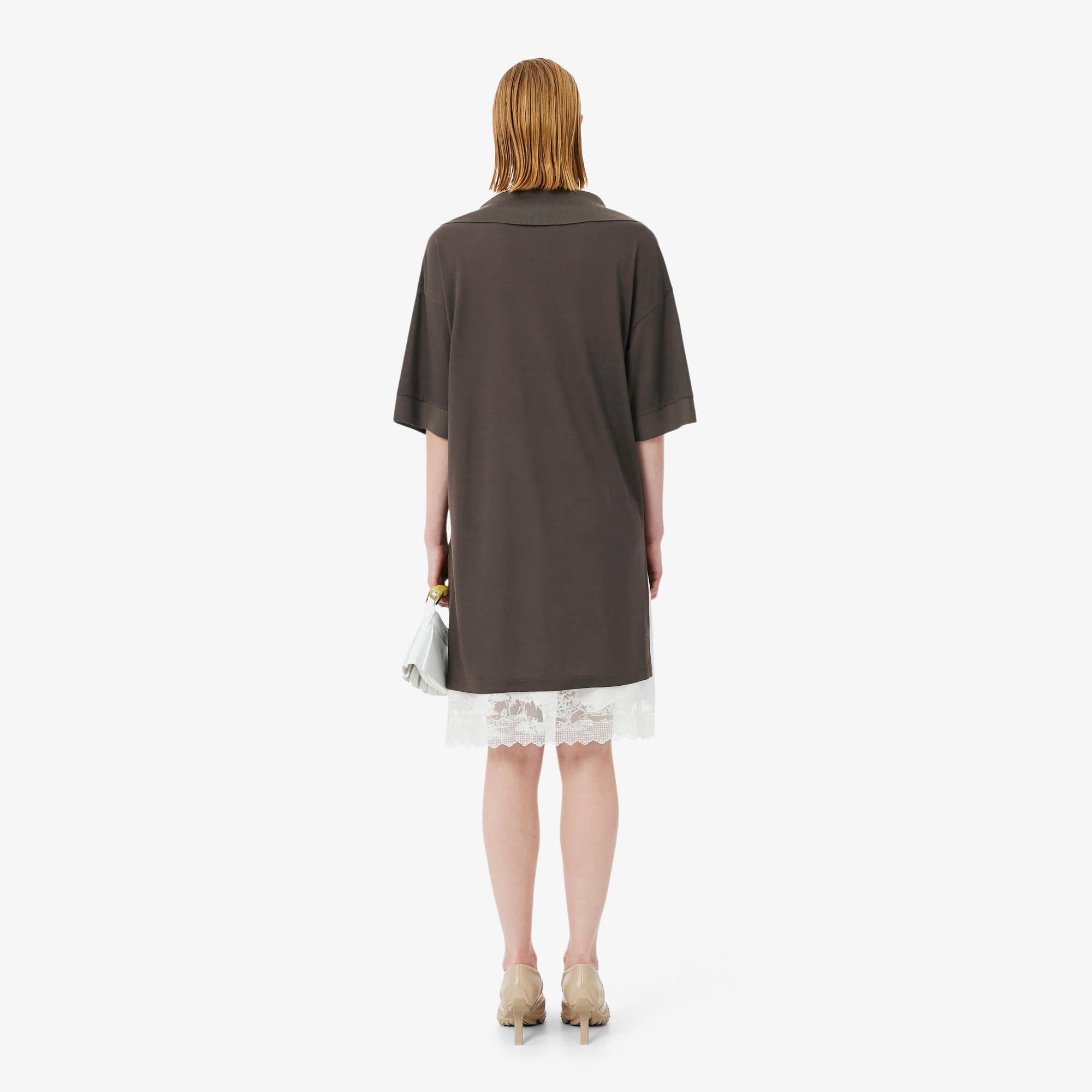 Thumbnail - Lacoste Kleid Runway aus Seide mit Polokragen - Braun Size S